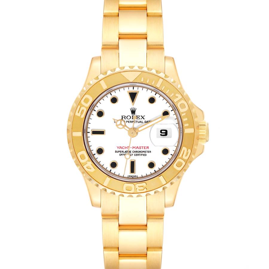 Rolex Yachtmaster 29 Yellow Gold White Dial Ladies Watch 69628 SwissWatchExpo