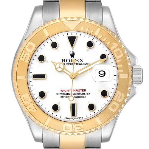 Photo of Rolex Yachtmaster Steel Yellow Gold White Dial Mens Watch 16623 Box Card