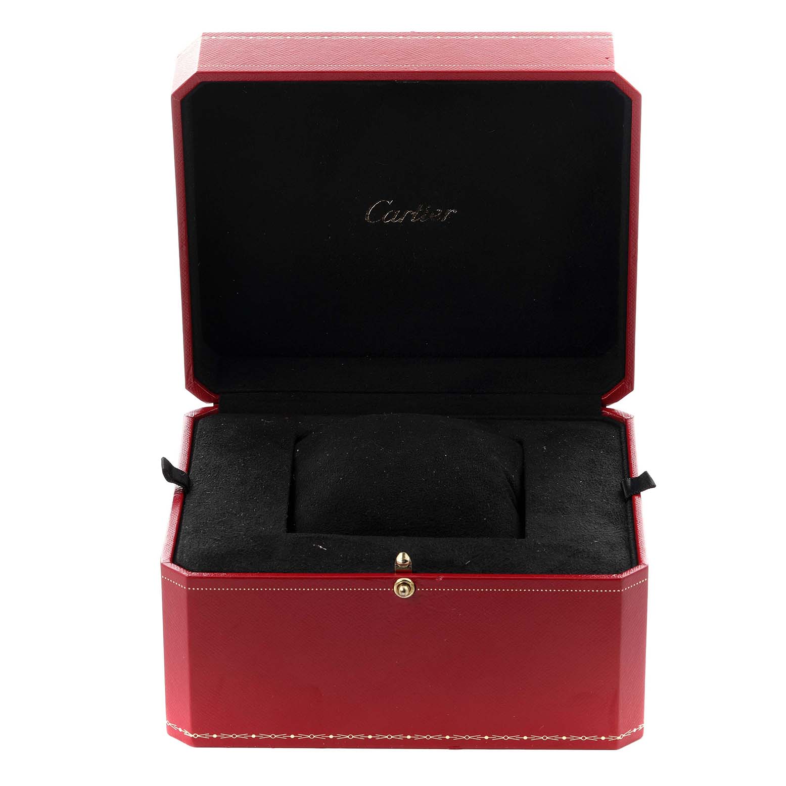 The image shows an open Cartier Ballon Bleu HPI00478 Women's White Gold Silver Dial HPI00478 Women's White Gold Silver Dial watch box with its interior and cushion visible.