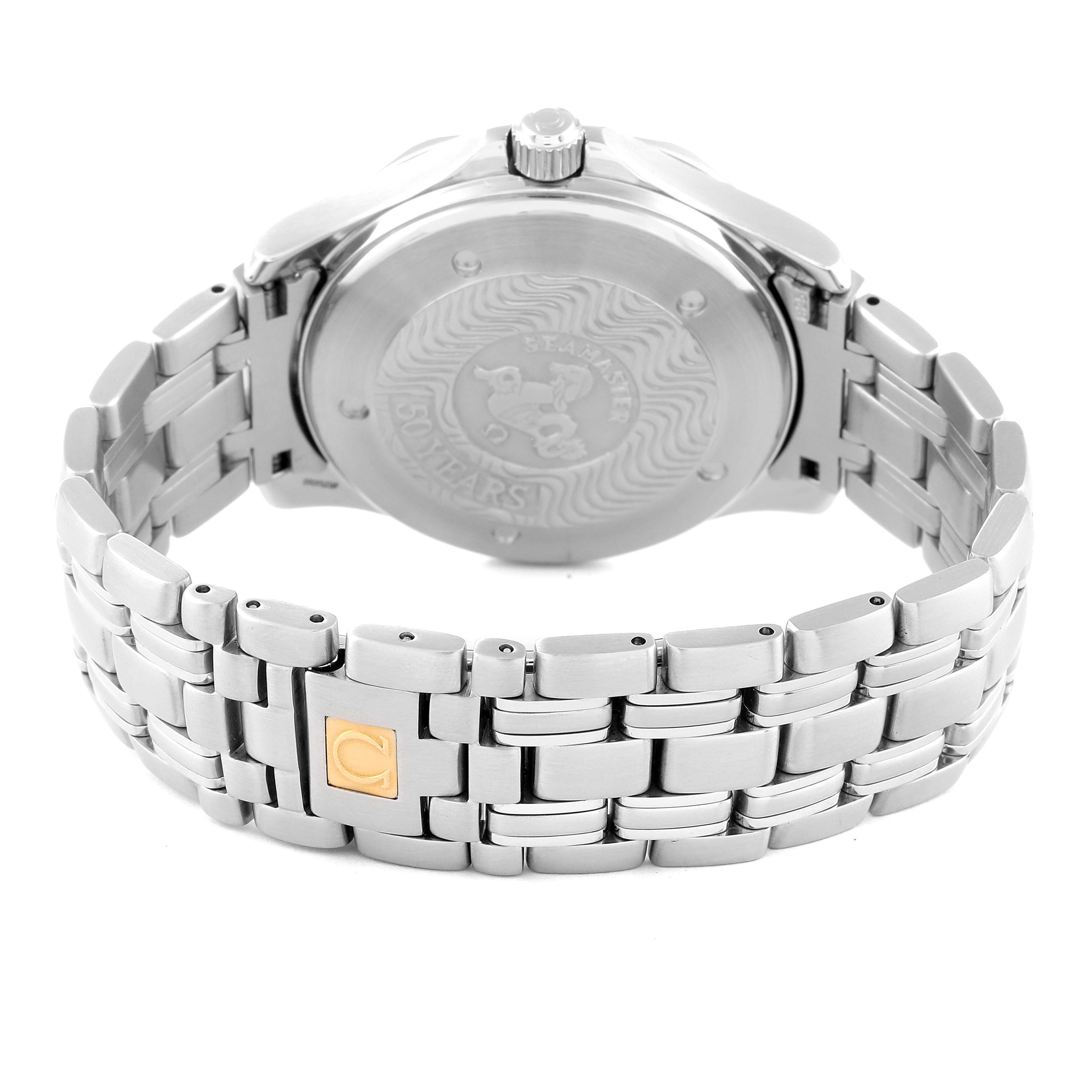 The image shows the back case and bracelet of an Omega Seamaster 2534.50.00 Men
s Stainless Steel Black Dial 2534.50.00 Men
s Stainless Steel Black Dial model watch from a rear angle.