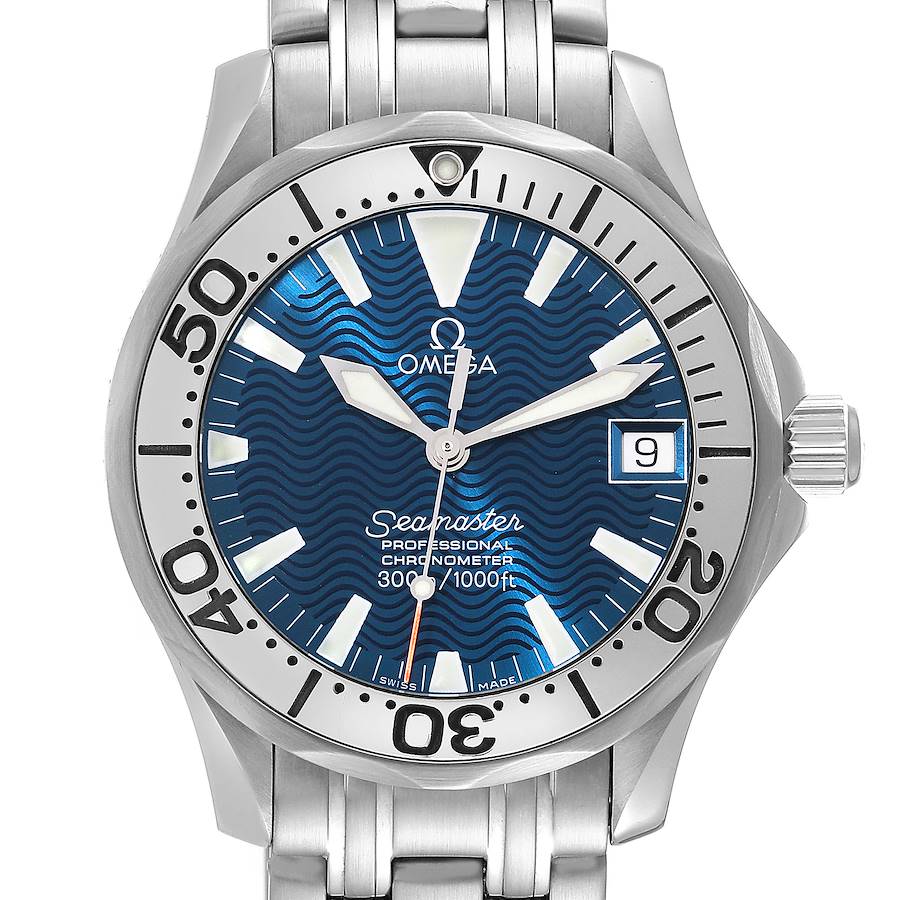 Omega Seamaster Midsize Steel Electric Blue Dial Mens Watch 2554.80.00 SwissWatchExpo