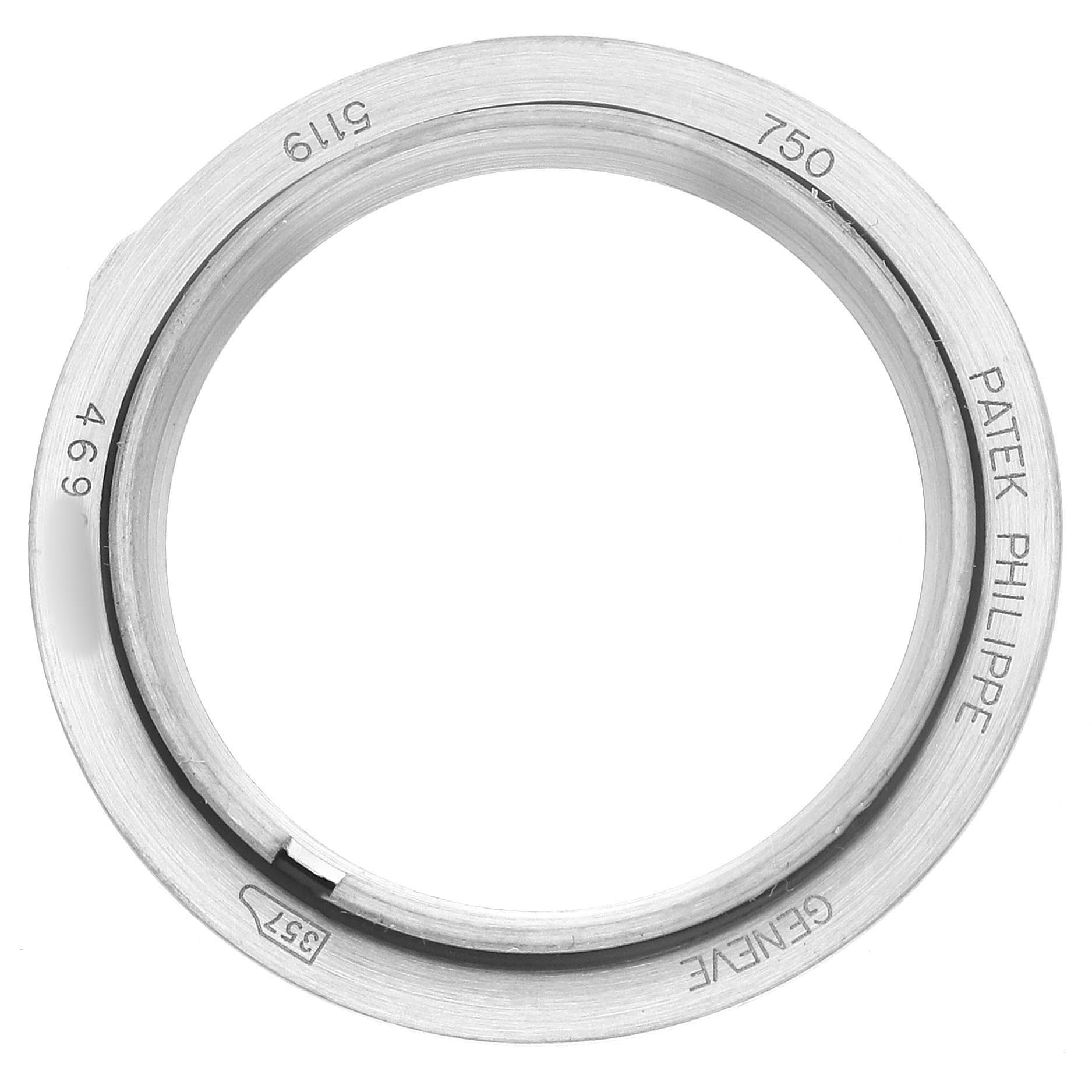 The image shows a Patek Philippe Calatrava 5119G Men's White Gold White Dial watch bezel from a top-down angle.