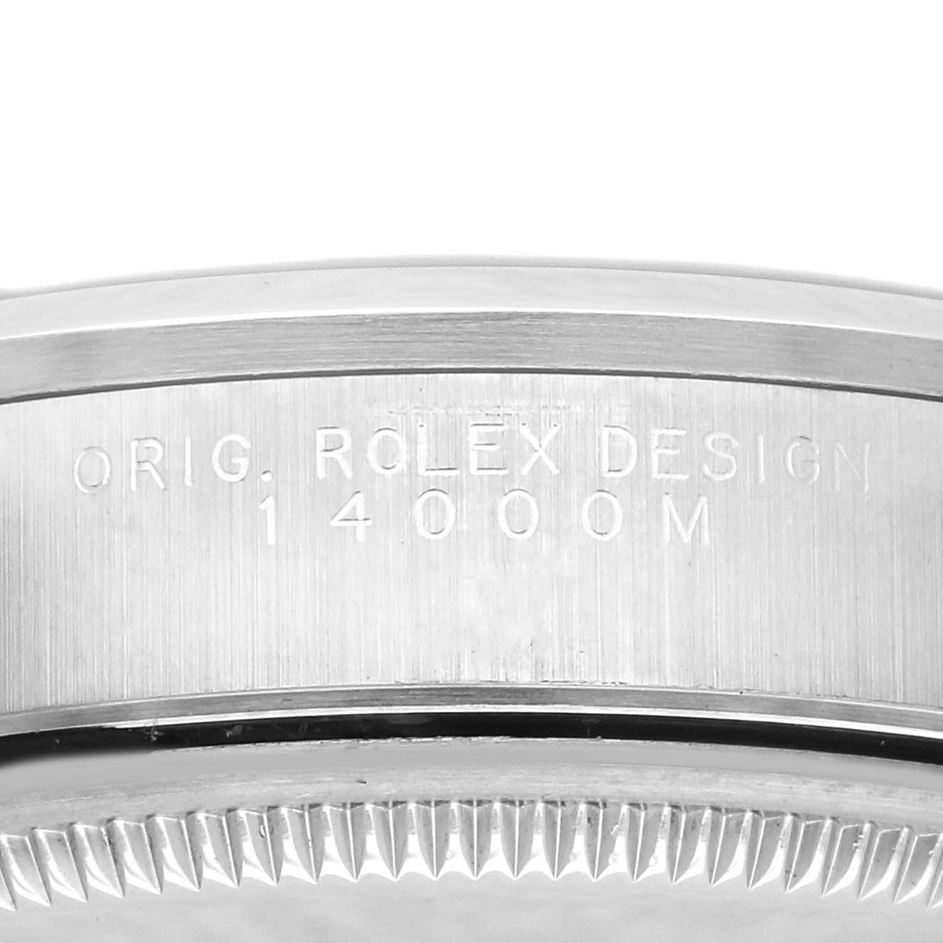 The image shows a close-up of the side of a Rolex Air-King 14000M Men's Stainless Steel Black Dial 14000M Men's Stainless Steel Black Dial watch, highlighting the model number engraving.