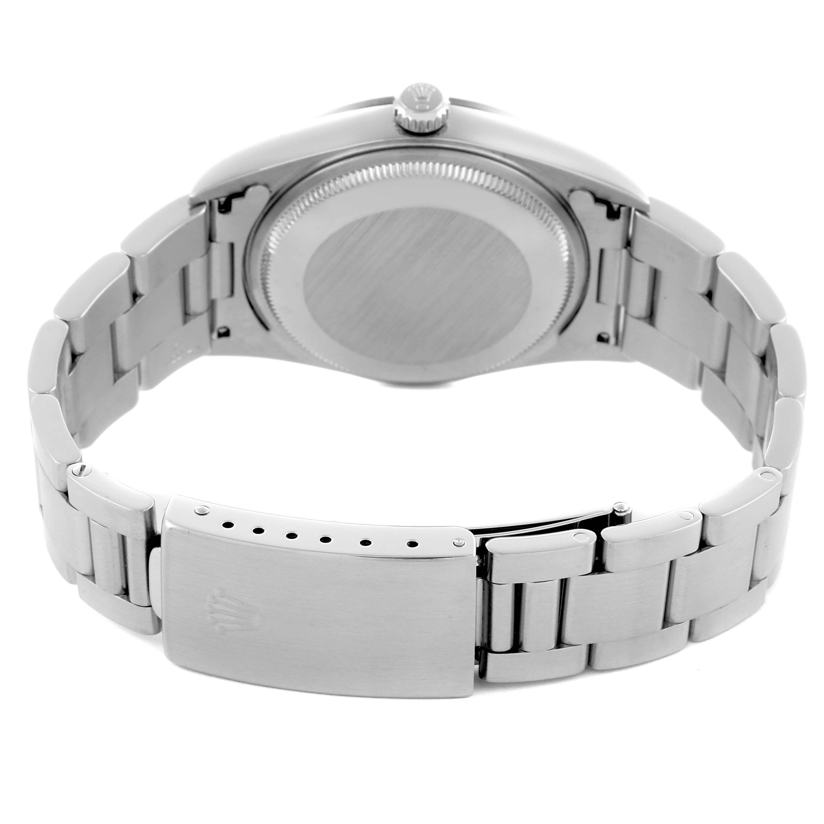 The image shows the back and side of the Rolex Air-King 14000M Men's Stainless Steel White Dial 14000M Men's Stainless Steel White Dial, highlighting the bracelet and clasp.