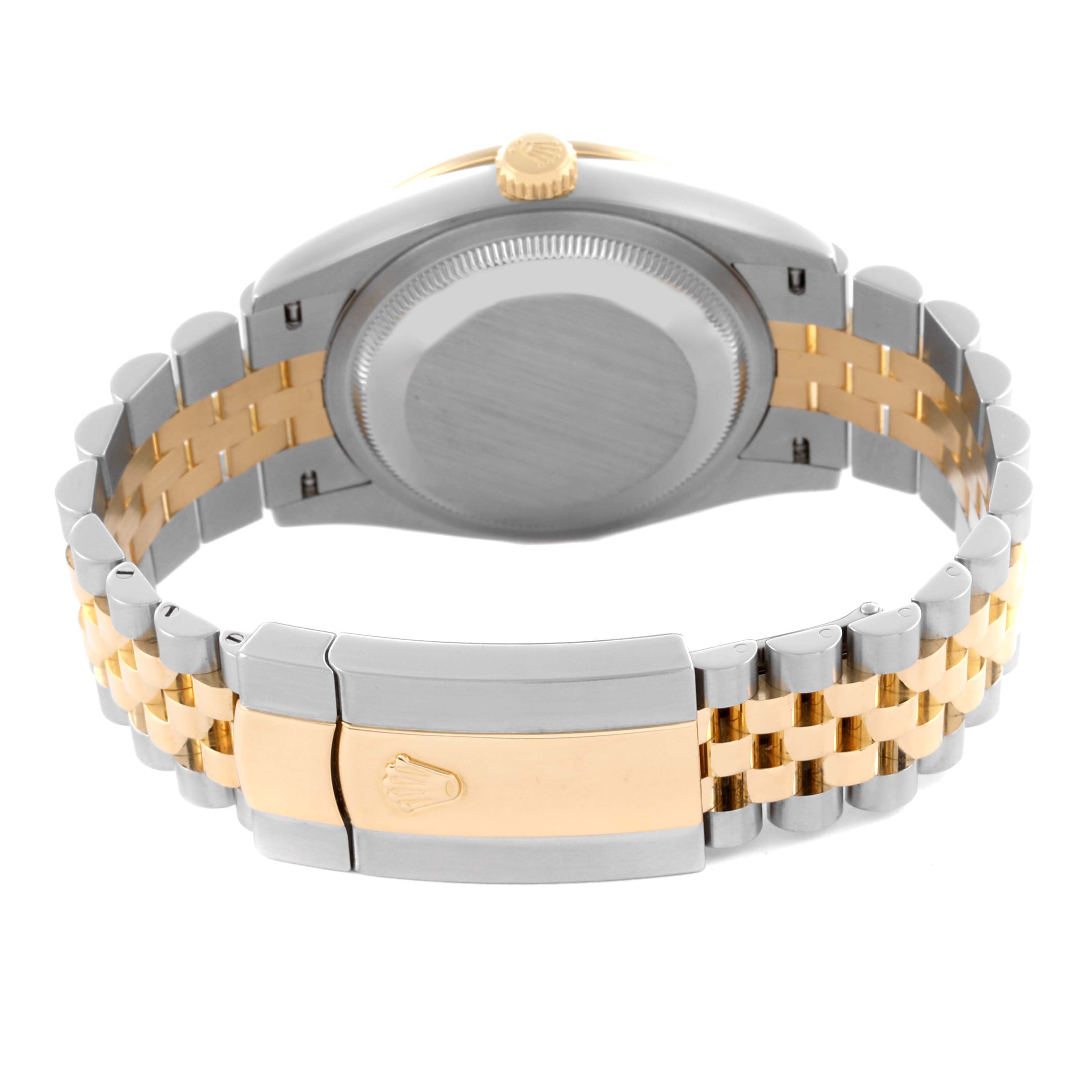 The image shows the back and bracelet of a Rolex Datejust 126283RBR Men's Steel and Gold (two tone) Champagne Dial 126283RBR Men's Steel and Gold (two tone) Champagne Dial, highlighting the clasp and two-tone Jubilee band.