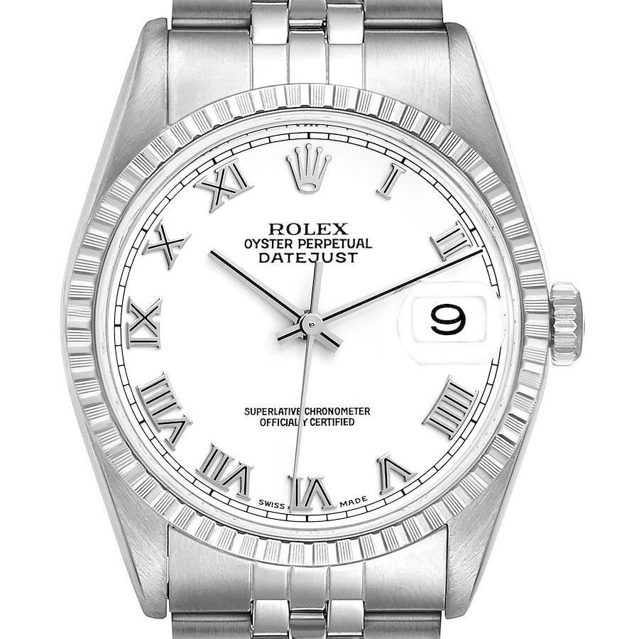 Rolex Datejust 36 White Roman Dial Steel Mens Watch 16220 SwissWatchExpo