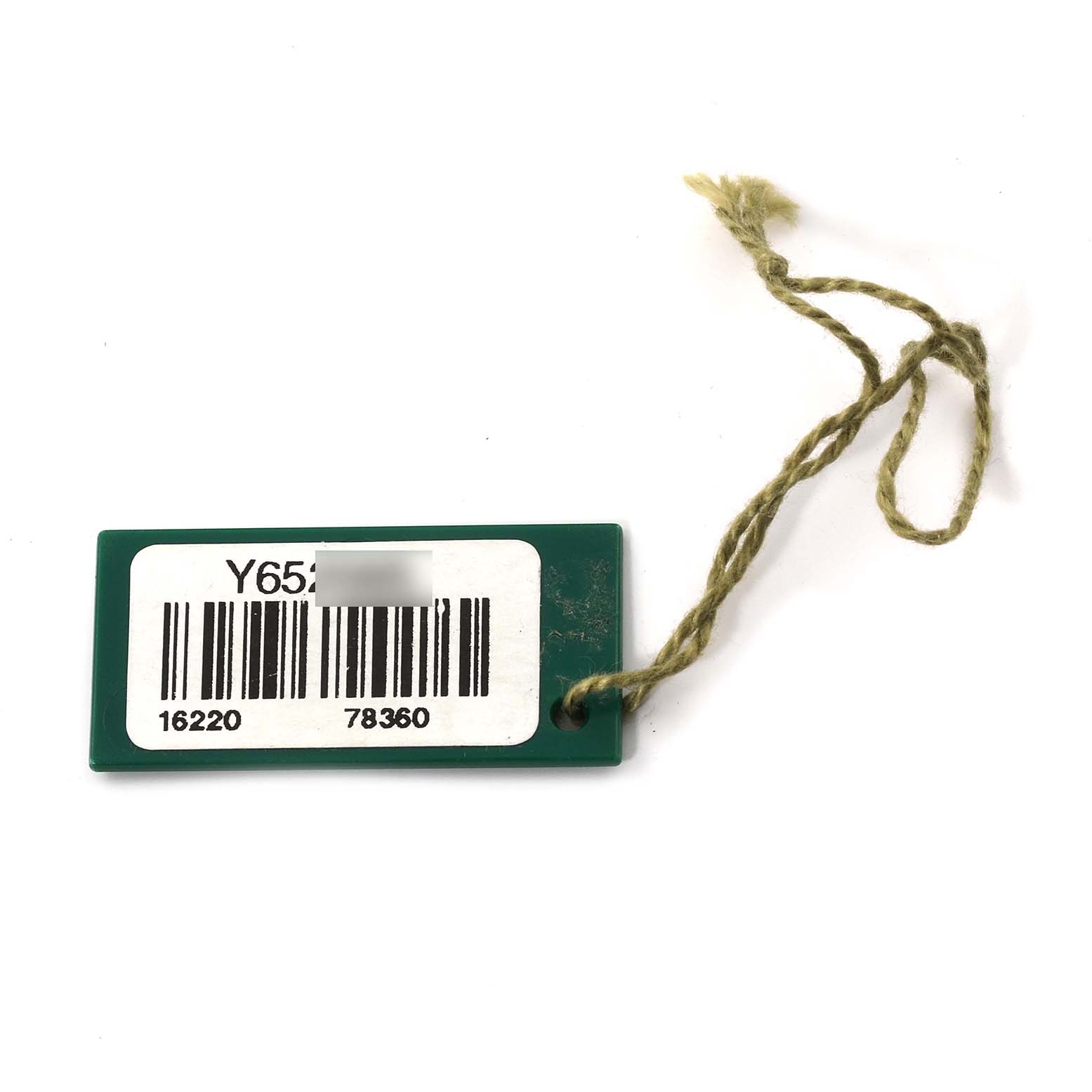 This image shows a green serial number tag with a barcode for a Rolex Datejust 16220 Men's Stainless Steel White Dial 16220 Men's Stainless Steel White Dial watch.