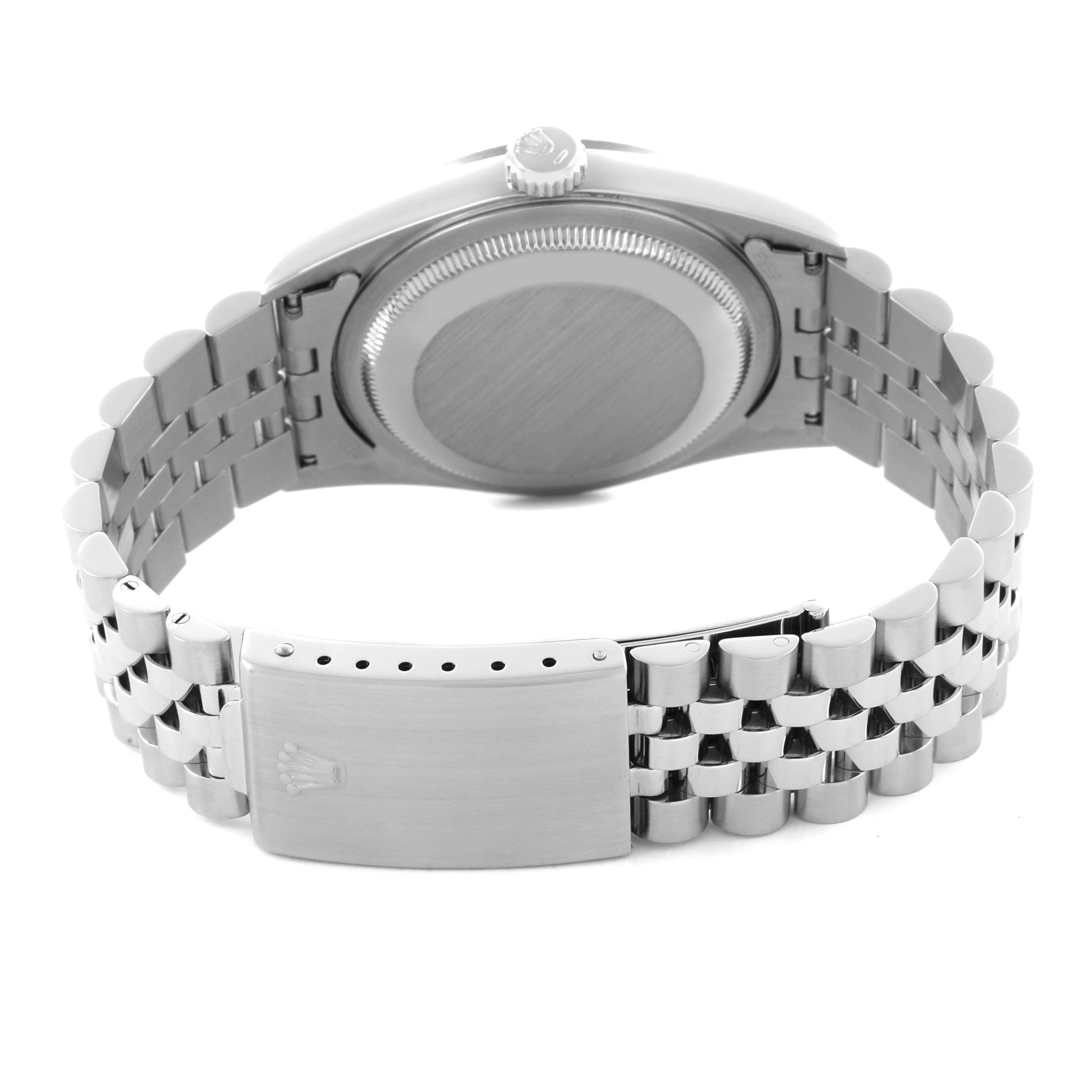 The image shows the back case and bracelet clasp of a Rolex Datejust 16234G Men's Stainless Steel Mother of Pearl Dial 16234G Men's Stainless Steel Mother of Pearl Dial watch from a rear angle.