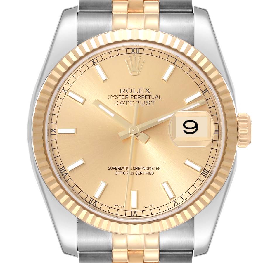 Rolex Datejust Steel Yellow Gold Champagne Dial Mens Watch 116233 Box Papers SwissWatchExpo