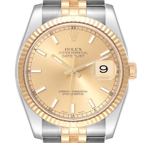 Photo of Rolex Datejust Steel Yellow Gold Champagne Dial Mens Watch 116233 Box Papers