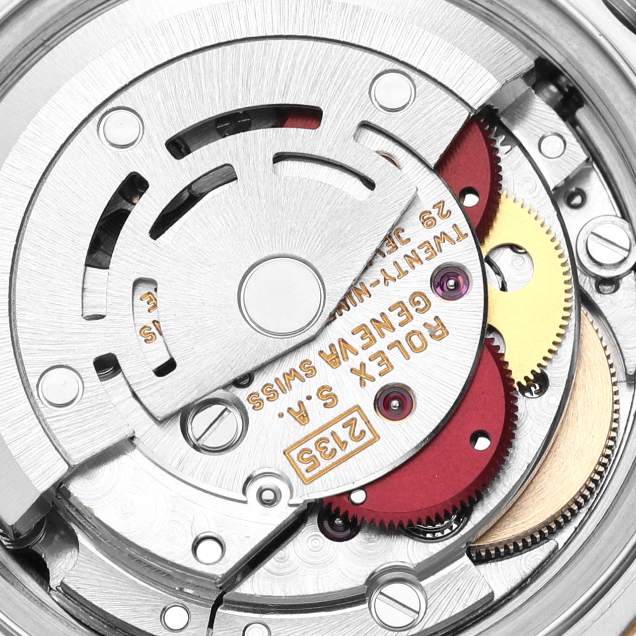 This image shows a close-up view of the internal movement and mechanisms of a Rolex Datejust 69173 Women's Steel and Gold (two tone) Champagne Dial 69173 Women's Steel and Gold (two tone) Champagne Dial watch.