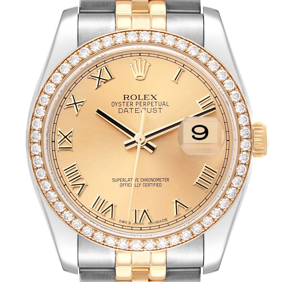 Rolex Datejust Steel Yellow Gold Champagne Diamond Dial Mens Watch 116243 SwissWatchExpo