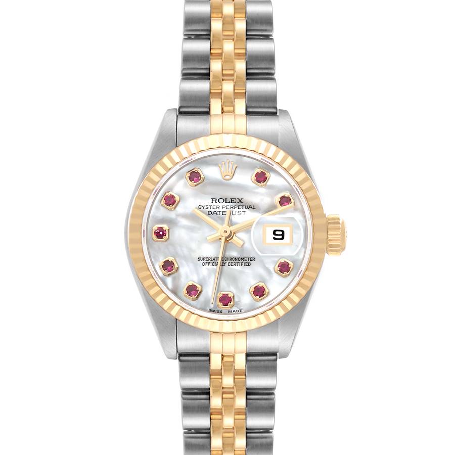 Rolex Datejust Steel Yellow Gold Mother Of Pearl Ruby Dial Ladies Watch 79173 SwissWatchExpo