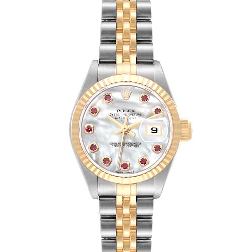 Photo of Rolex Datejust Steel Yellow Gold Mother Of Pearl Ruby Dial Ladies Watch 79173
