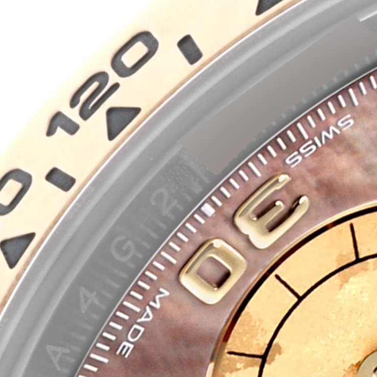 This close-up shows part of the dial and bezel of the Rolex Daytona 116503 Men's Steel and Gold (two tone) Mother of Pearl Dial 116503 Men's Steel and Gold (two tone) Mother of Pearl Dial, focusing on the numerals and markings.