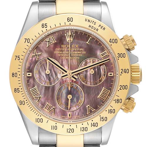 Photo of Rolex Daytona Yellow Gold Steel Mother of Pearl Mens Watch 116523 Box Papers
