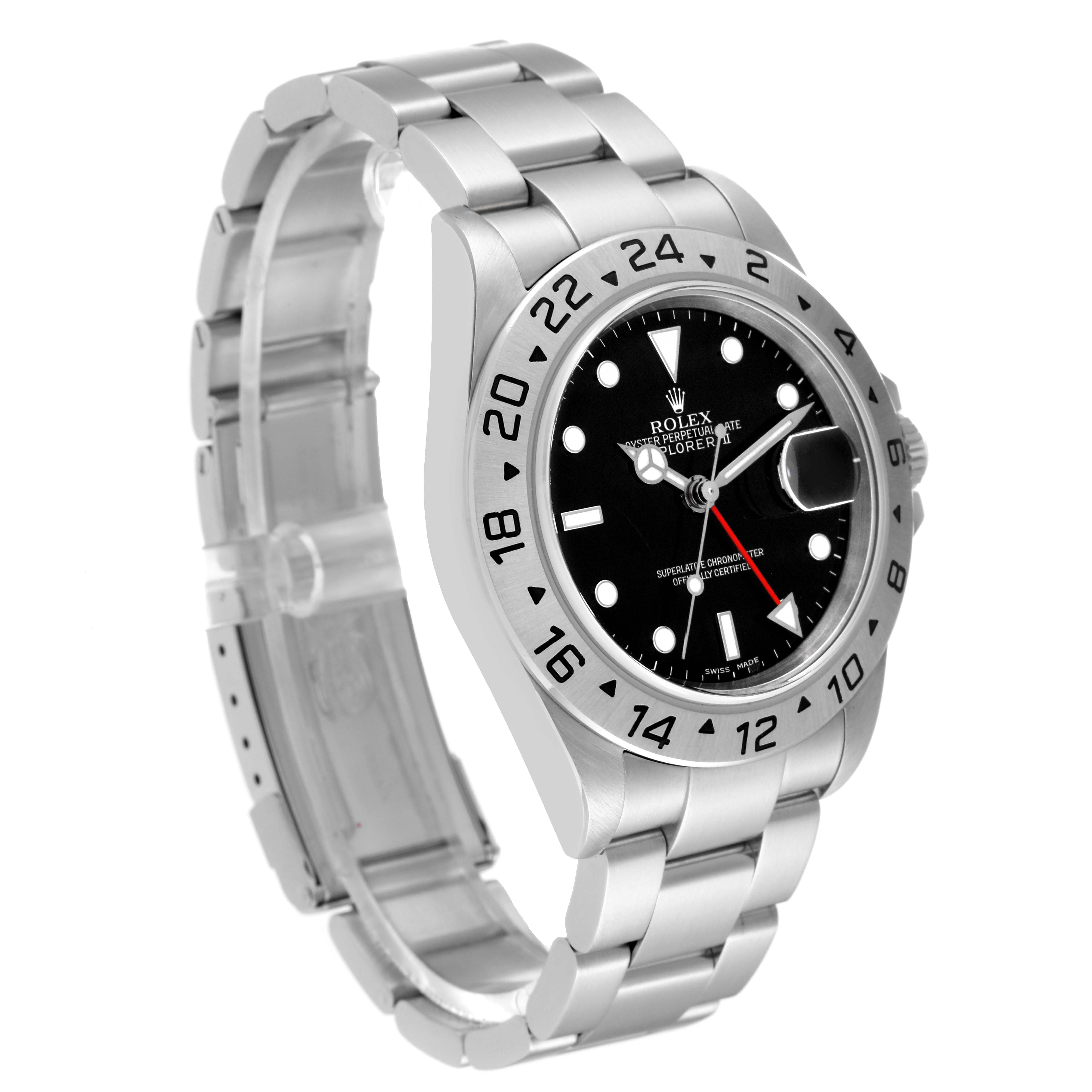 The image shows a Rolex Explorer 16570 Men
s Stainless Steel Black Dial 16570 Men
s Stainless Steel Black Dial model watch from a front-left angle, highlighting the dial, bezel, and bracelet.