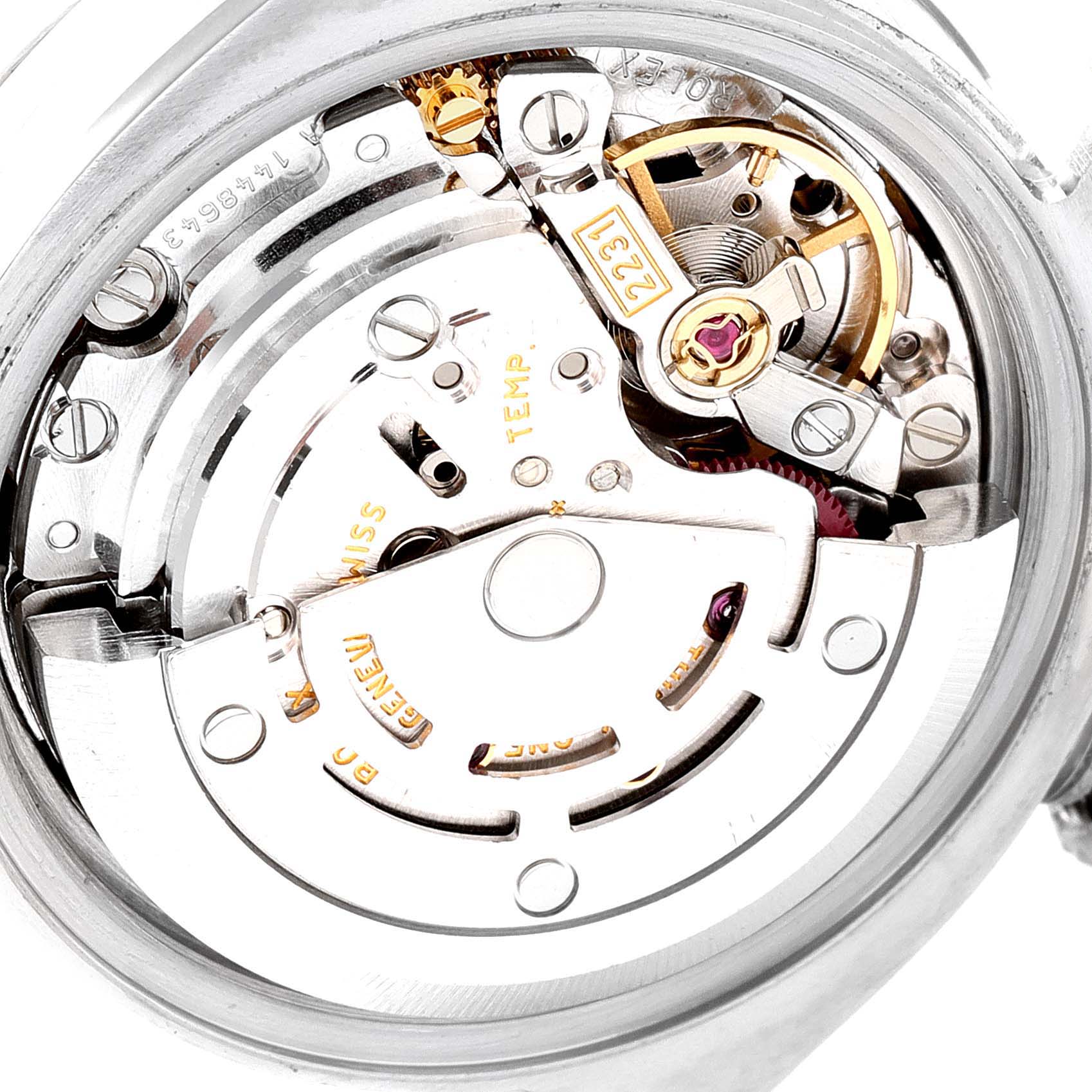 This image shows the internal movement mechanism of a Rolex Oyster Perpetual 176210 Women's Stainless Steel White Dial 176210 Women's Stainless Steel White Dial watch, captured from the back.