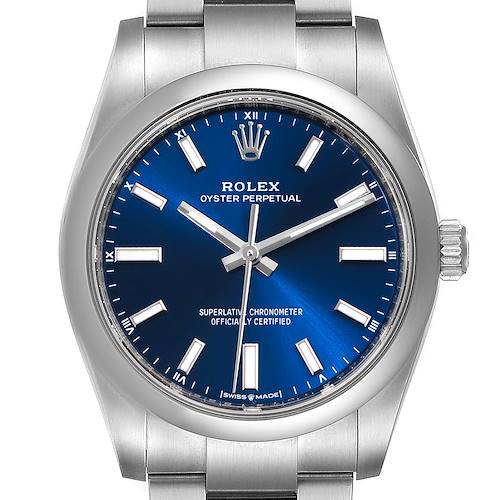Photo of Rolex Oyster Perpetual 34mm Blue Dial Steel Mens Watch 124200 Unworn