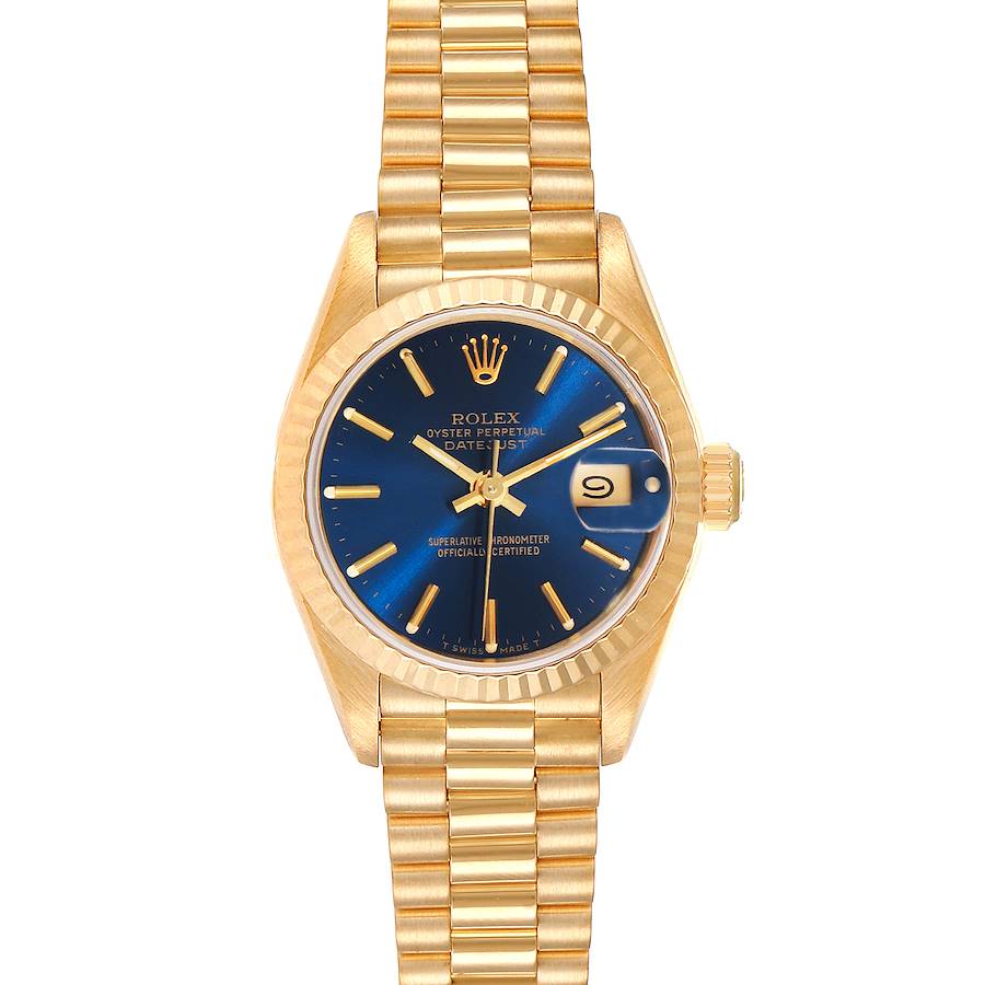 Rolex President Datejust 26 Yellow Gold Blue Dial Ladies Watch 69178 SwissWatchExpo
