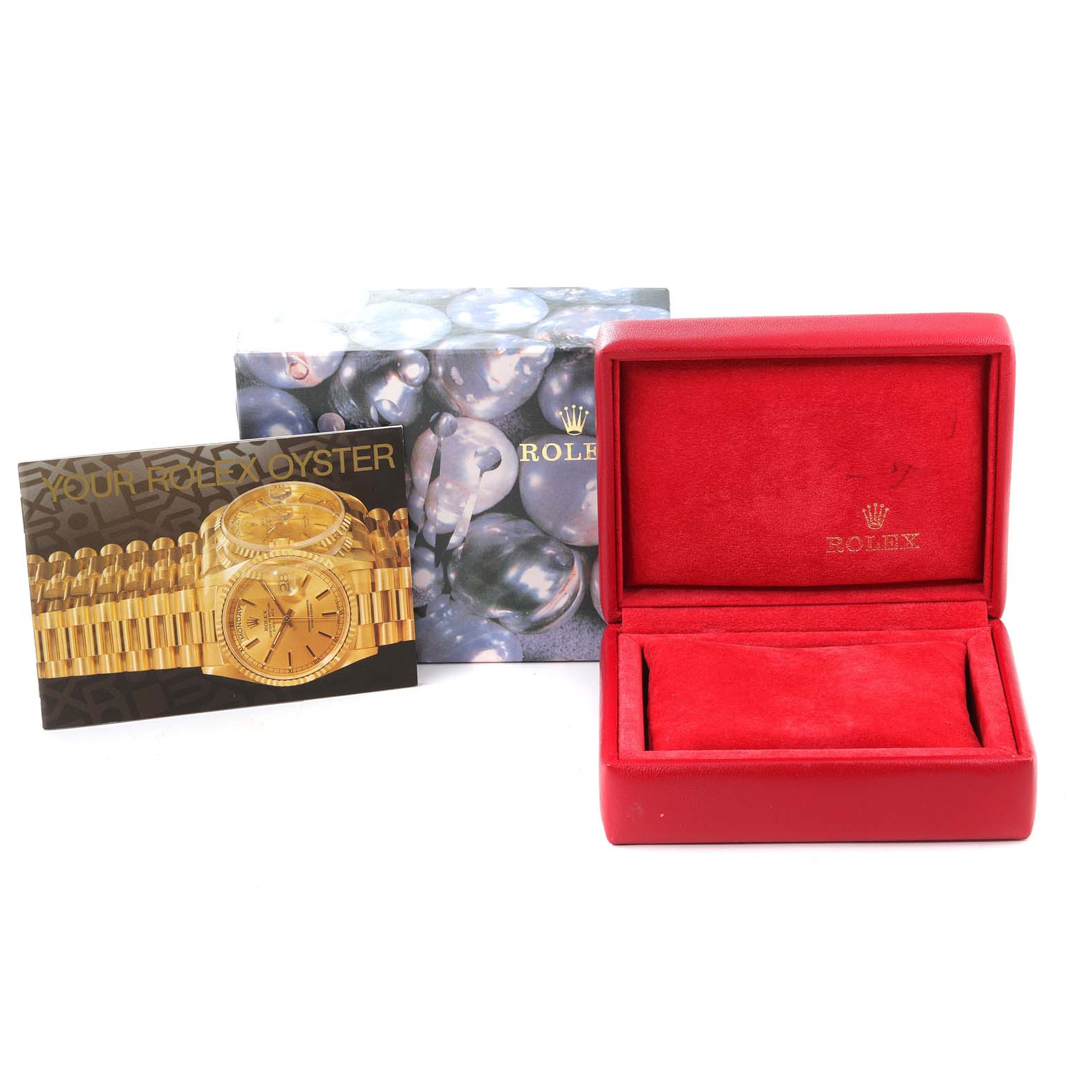 The image shows the box and booklet for a Rolex President 69178 Women's Yellow Gold Blue Dial 69178 Women's Yellow Gold Blue Dial model watch, but the watch itself is not visible.
