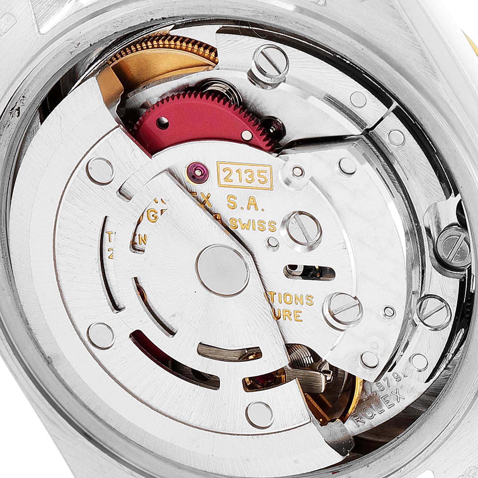 This image shows a close-up view of the movement mechanism of a Rolex President 69179 Women's White Gold Brown Dial 69179 Women's White Gold Brown Dial model watch.