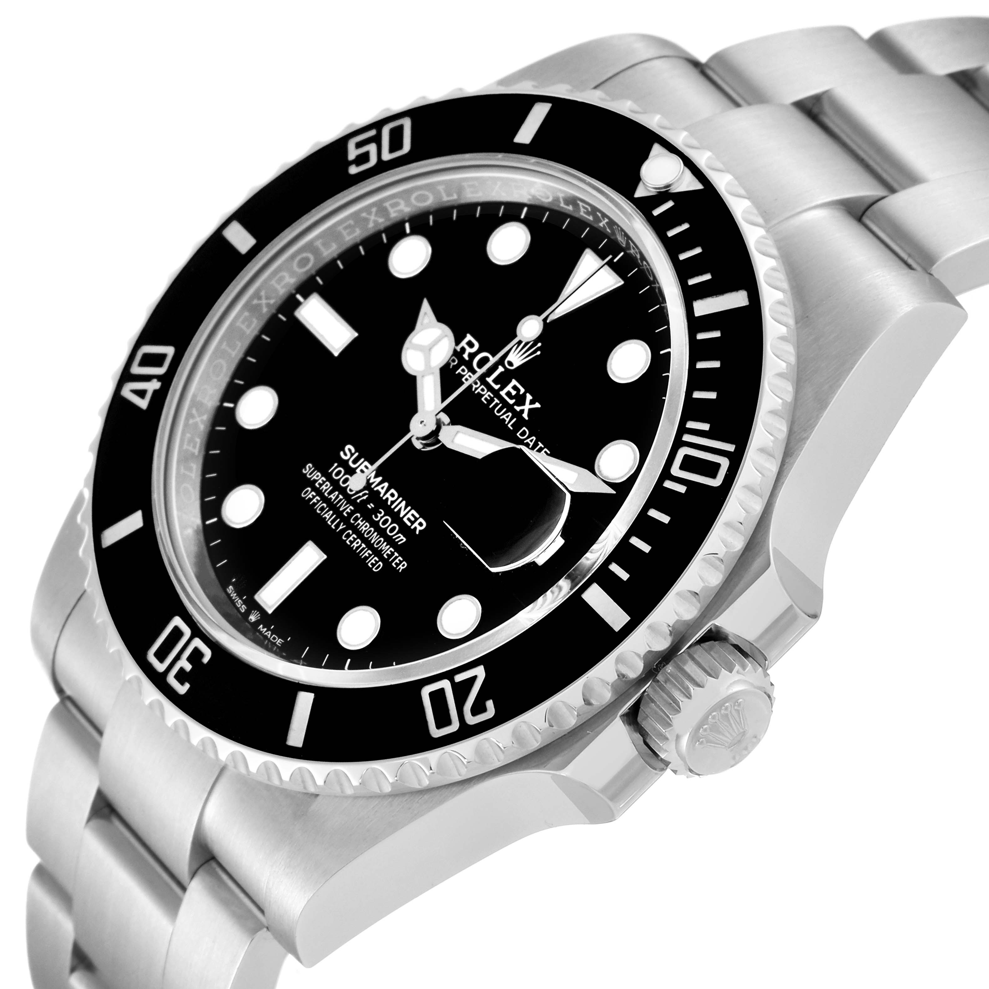 The image shows a close-up of the Rolex Submariner 126610LN Men
s Stainless Steel Black Dial 126610LN Men
s Stainless Steel Black Dial watch at a slight angle, highlighting the bezel, dial, hands, and crown.