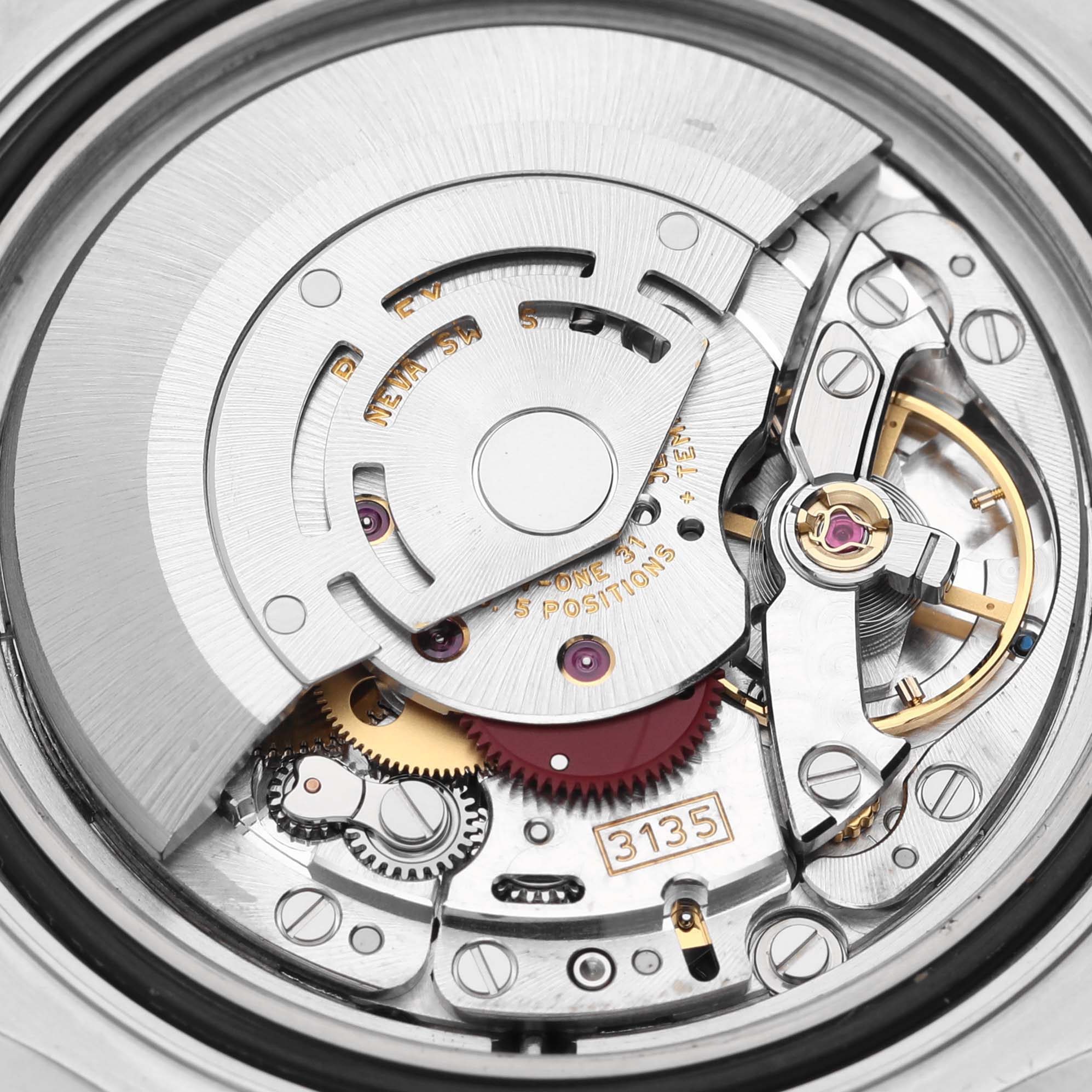 This image shows a close-up view of the internal movement of a Rolex Yacht-Master 16622 Men's Stainless Steel Silver Dial 16622 Men's Stainless Steel Silver Dial watch.