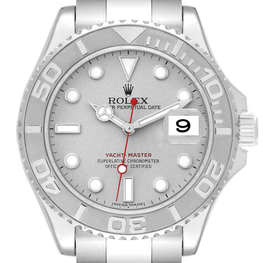 Rolex Yachtmaster Platinum Dial Bezel Steel Mens Watch 16622 Box Card SwissWatchExpo