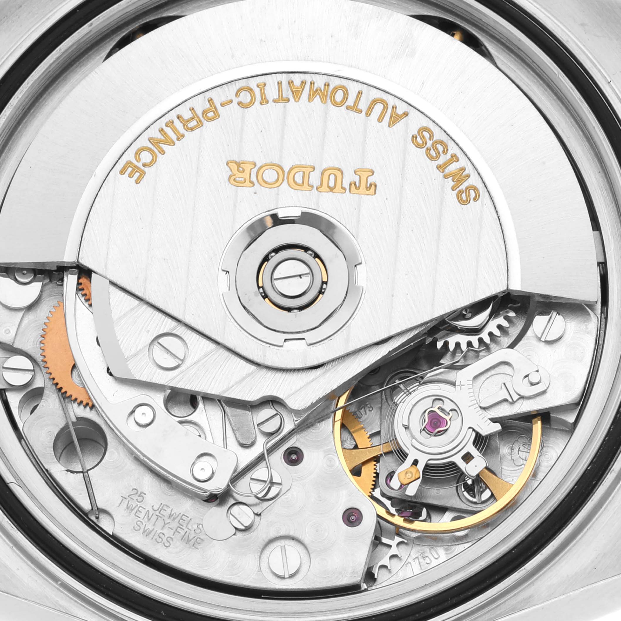 The image shows the movement and inner workings of the Tudor Prince model watch from a close-up, top-down angle.