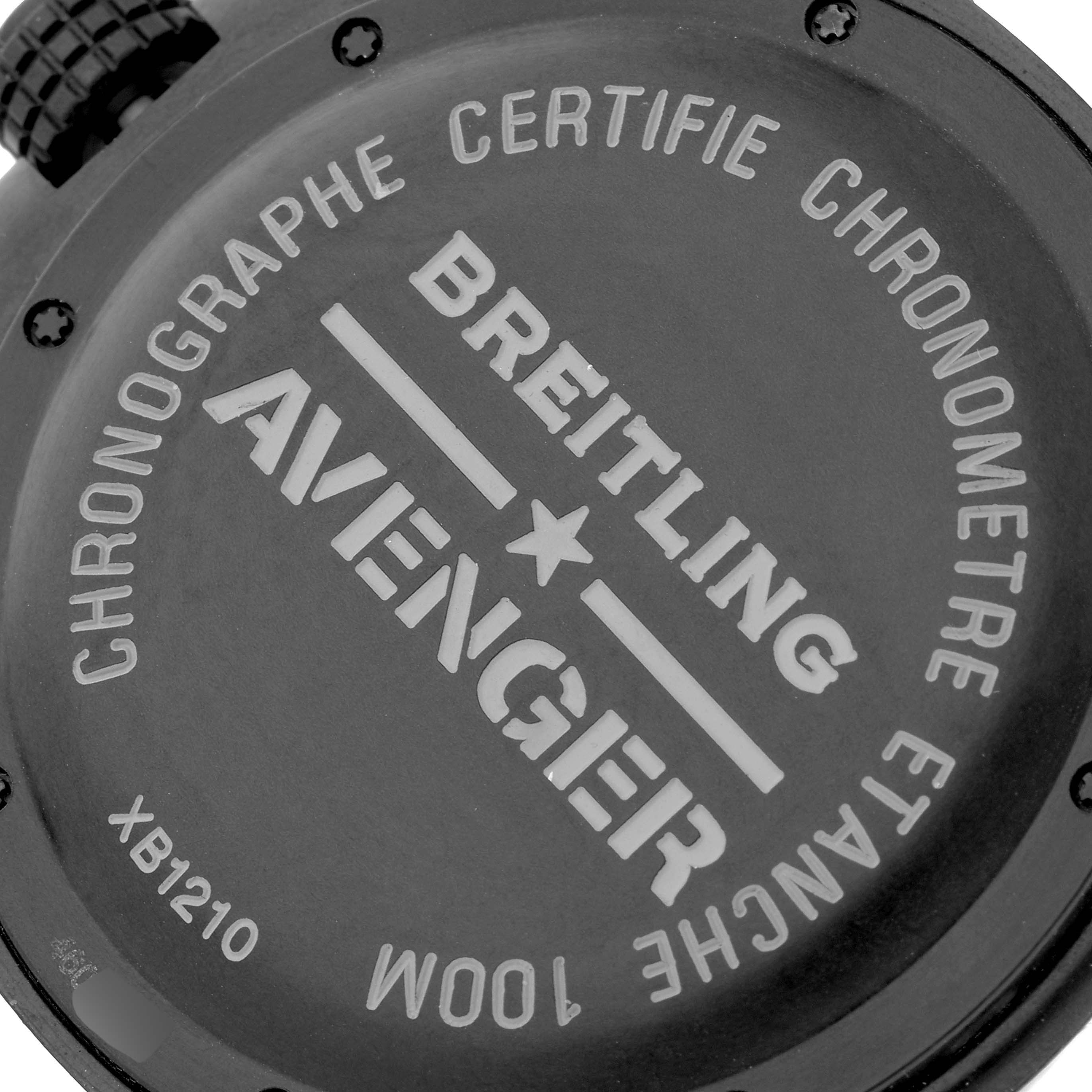 The image shows the back case of a Breitling Avenger XB1210E4/BE89 Men's Titanium Black Dial XB1210E4/BE89 Men's Titanium Black Dial watch, featuring engraved details.