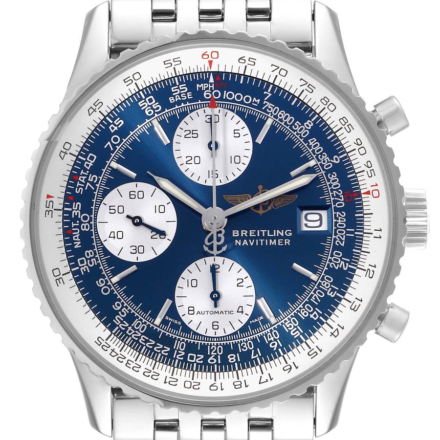 Breitling Navitimer II Blue Dial Chronograph Steel Mens Watch A13322 Box Papers SwissWatchExpo