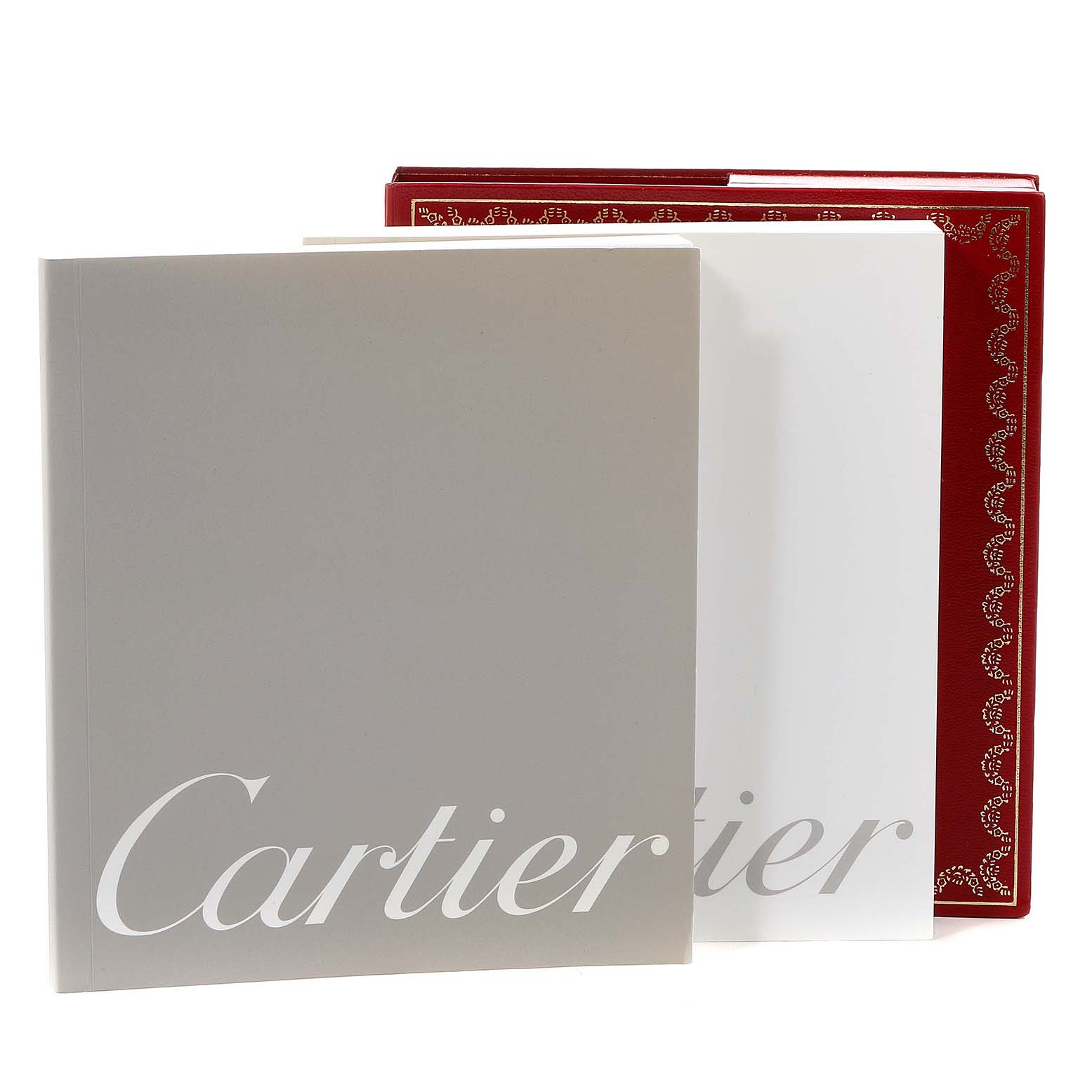 This image shows the Cartier Santos W20044D6 Women's Stainless Steel Silver Dial W20044D6 Women's Stainless Steel Silver Dial model's manuals and documentation from a front angle.