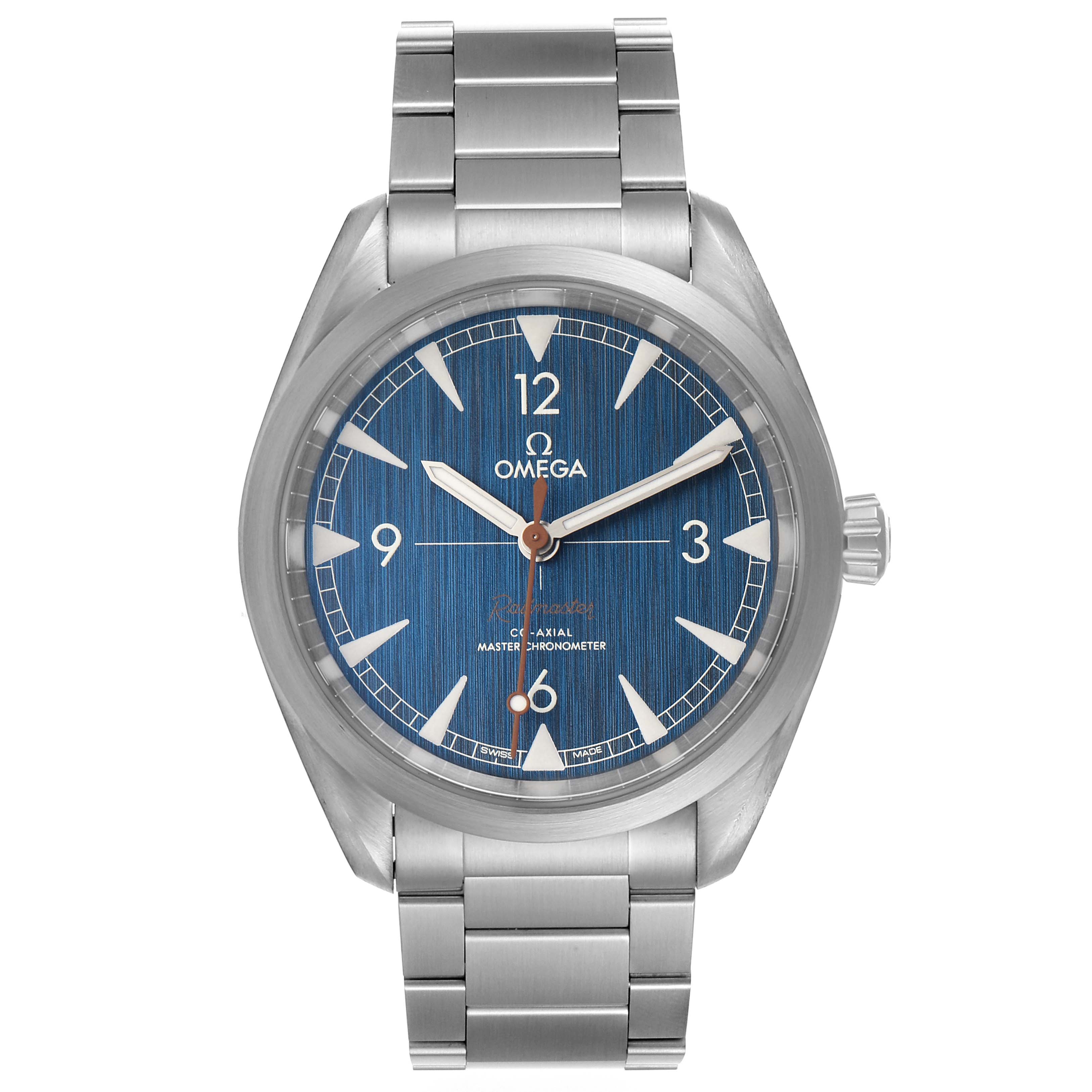 The image shows a front view of the Omega Seamaster 220.10.40.20.03.001 Men
s Stainless Steel Blue Dial 220.10.40.20.03.001 Men
s Stainless Steel Blue Dial watch, displaying its blue dial, metal bracelet, and crown.