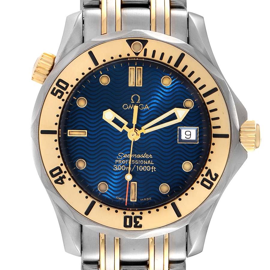 Omega Seamaster Midsize Steel Yellow Gold Blue Dial Mens Watch 2362.80.00 SwissWatchExpo
