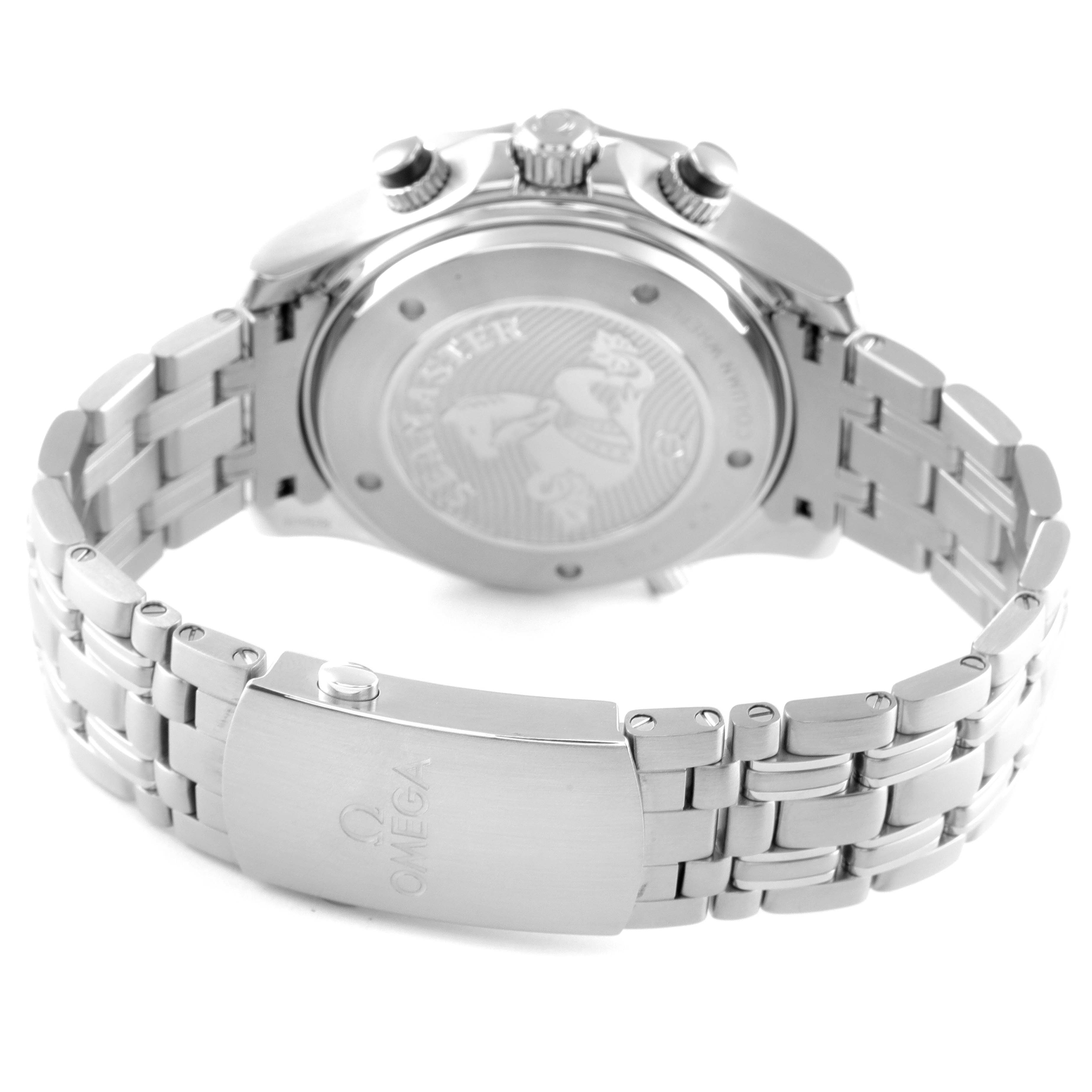 The image shows the back of an Omega Seamaster 212.30.44.50.01.002 Men's Stainless Steel Black Dial 212.30.44.50.01.002 Men's Stainless Steel Black Dial watch, highlighting the case back, bracelet, and clasp.