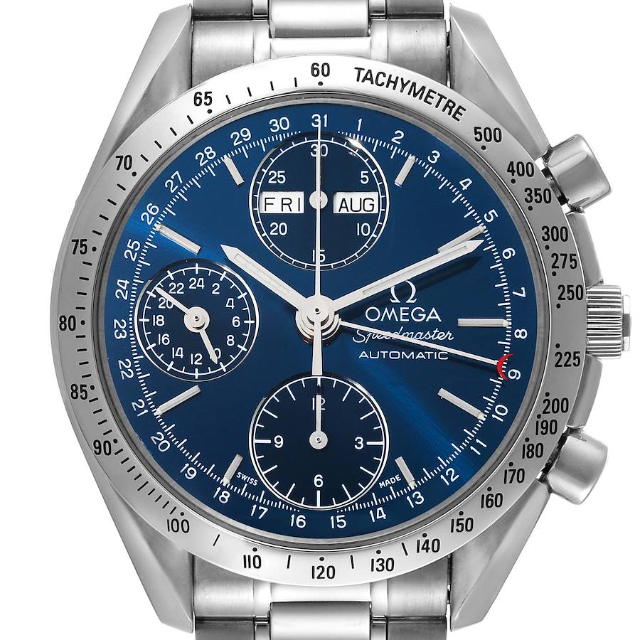 Omega Speedmaster Day Date Blue Dial Steel Mens Watch 3521.80.00 SwissWatchExpo