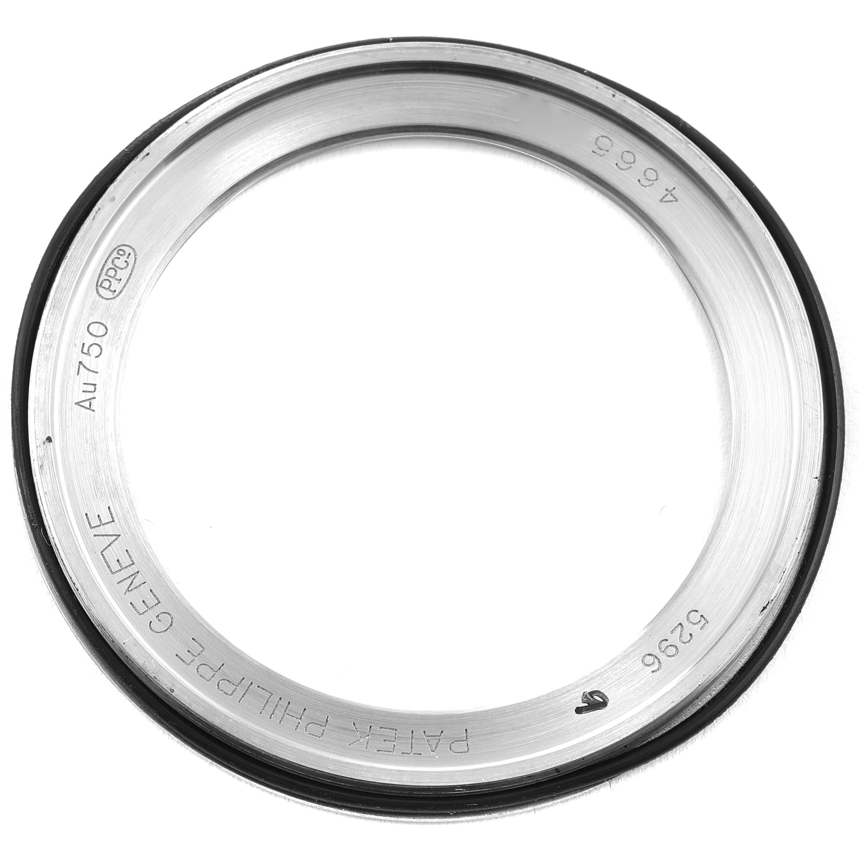 This image shows the bezel of a Patek Philippe Calatrava 5296G-001 Men's White Gold Silver Dial 5296G-001 Men's White Gold Silver Dial watch, viewed from above.