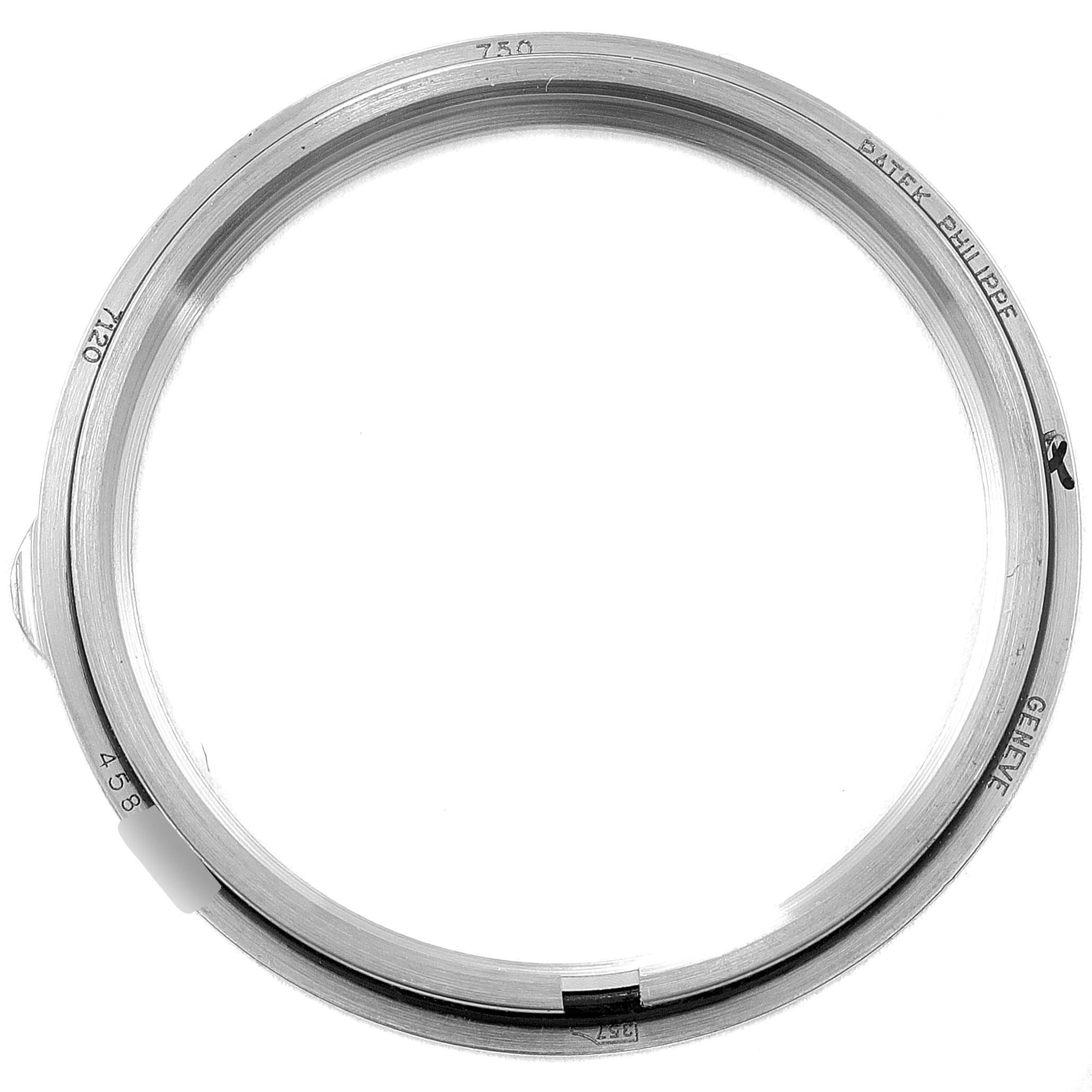 This image shows the bezel of a Patek Philippe Calatrava 7120G Women's White Gold Beige Dial 7120G Women's White Gold Beige Dial model from a top-down angle.