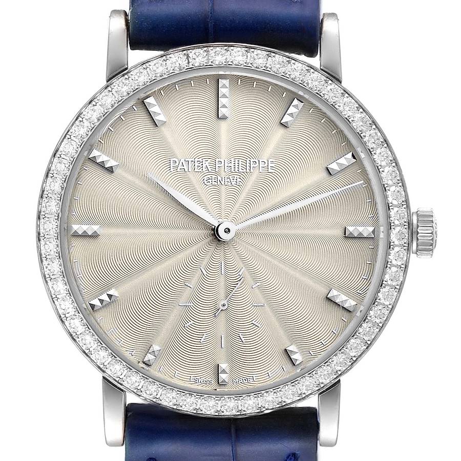 Patek Philippe Calatrava White Gold Cream Dial Diamond Ladies Watch 7120 SwissWatchExpo