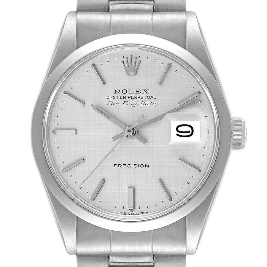Rolex Air King Date Stainless Steel Silver Linen Dial Vintage Mens Watch 5700 SwissWatchExpo