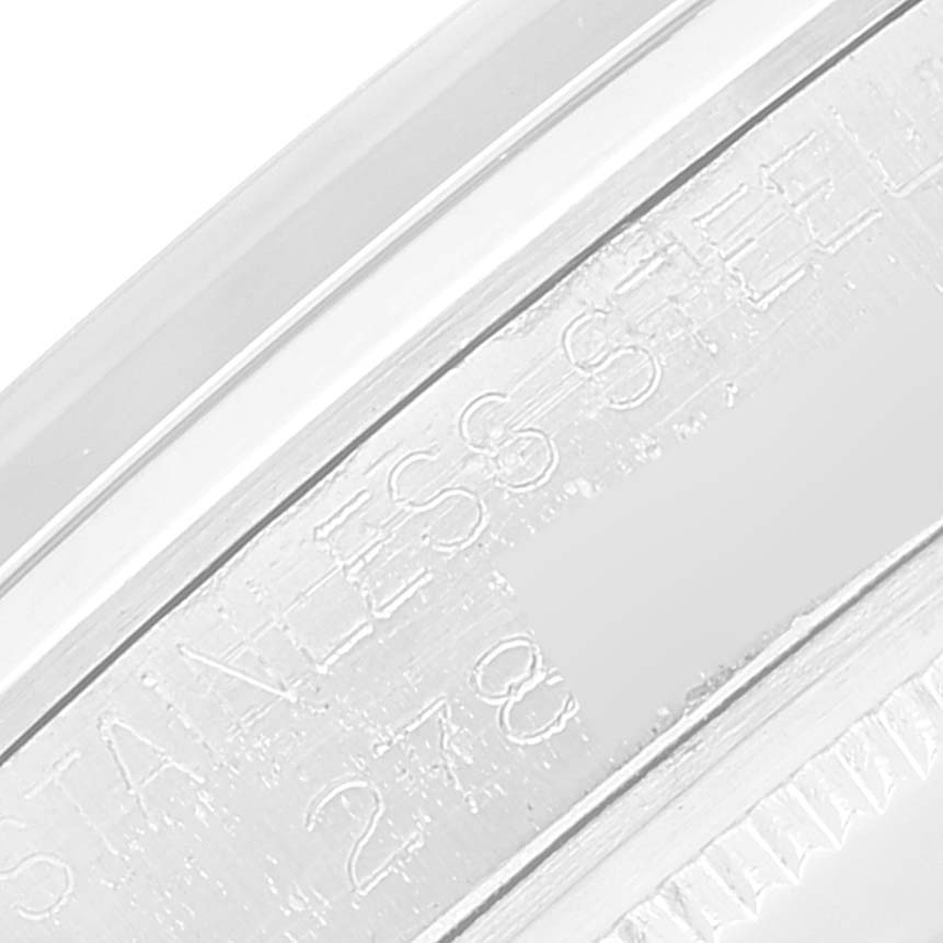 The image shows a close-up of the engraving on the casing of the Rolex Air-King 5700 Men's Stainless Steel Silver Dial 5700 Men's Stainless Steel Silver Dial watch, highlighting the "Stainless Steel" text.