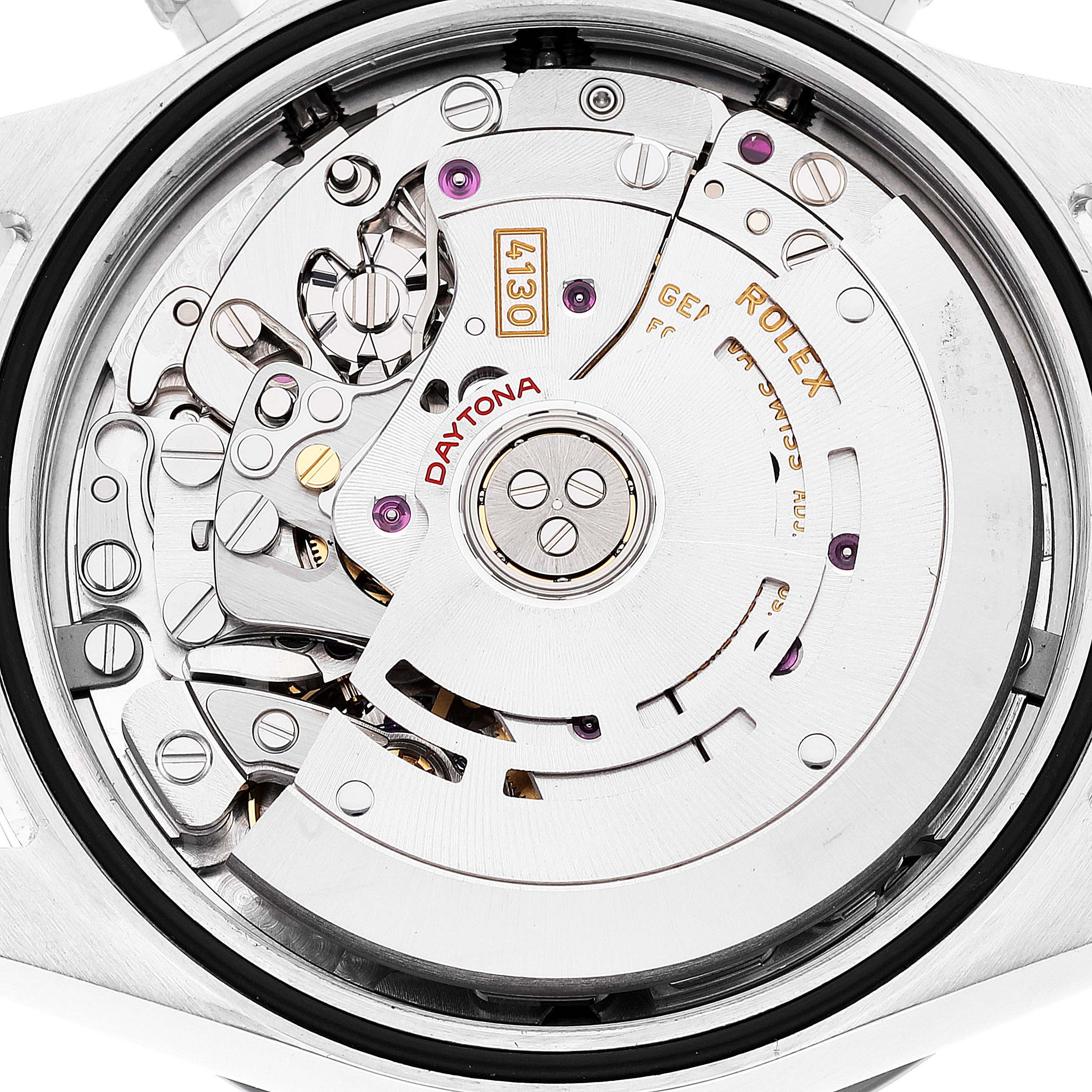 This image shows a close-up of the movement and internal mechanics of a Rolex Daytona 116500 Men's Stainless Steel Black Dial 116500 Men's Stainless Steel Black Dial watch.