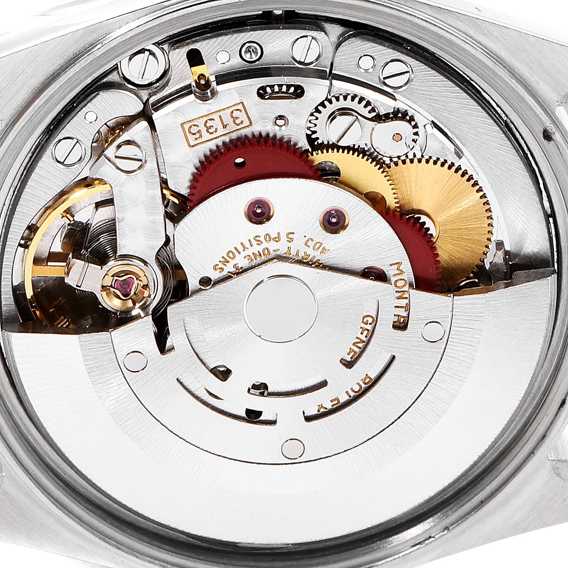 The image shows a close-up view of the internal mechanism and movement of a Rolex Date 15210 Men's Stainless Steel Silver Dial 15210 Men's Stainless Steel Silver Dial model watch.
