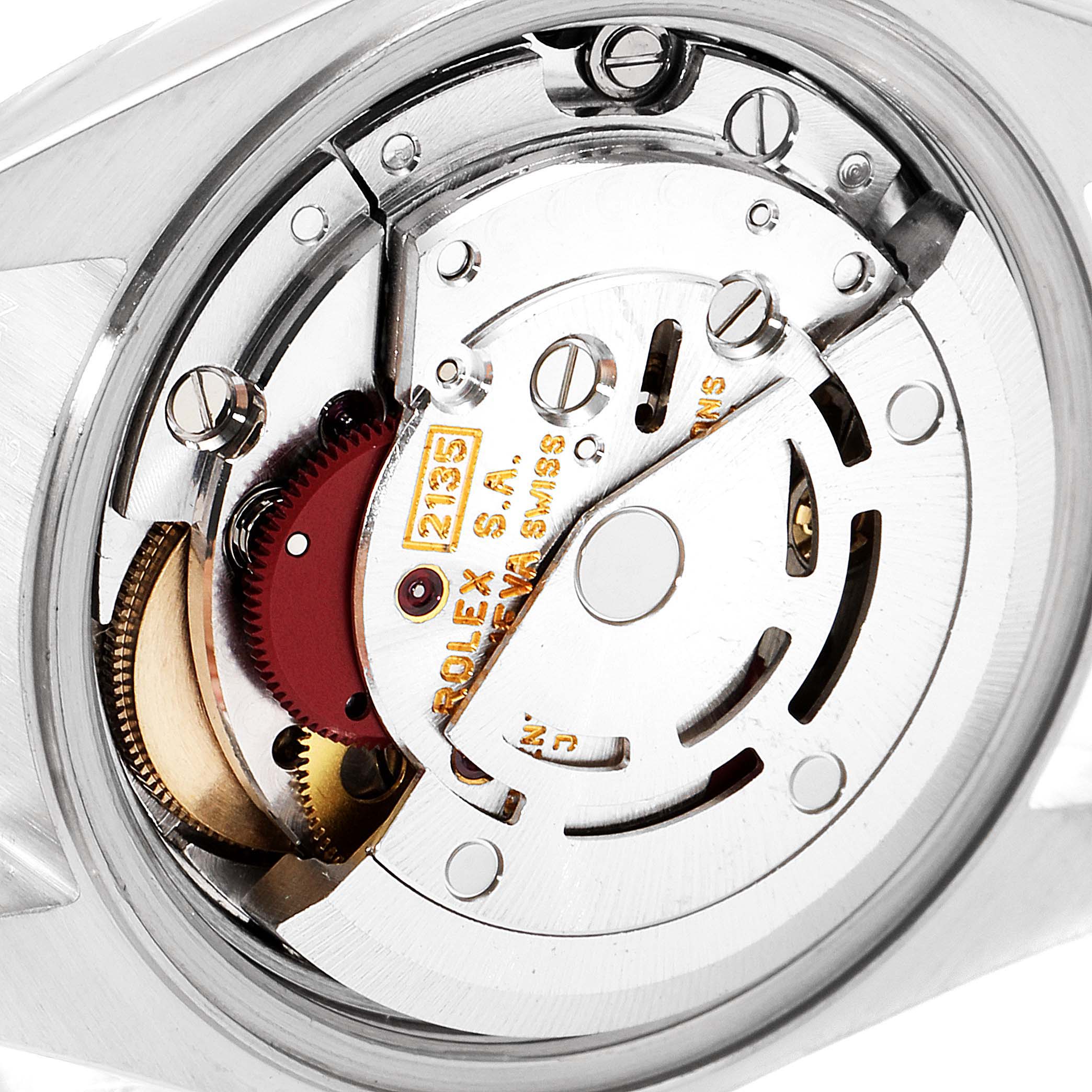 This image shows a close-up view of the mechanical movement inside a Rolex Datejust 69173 Women
s Steel and Gold (two tone) Champagne Dial 69173 Women
s Steel and Gold (two tone) Champagne Dial watch.