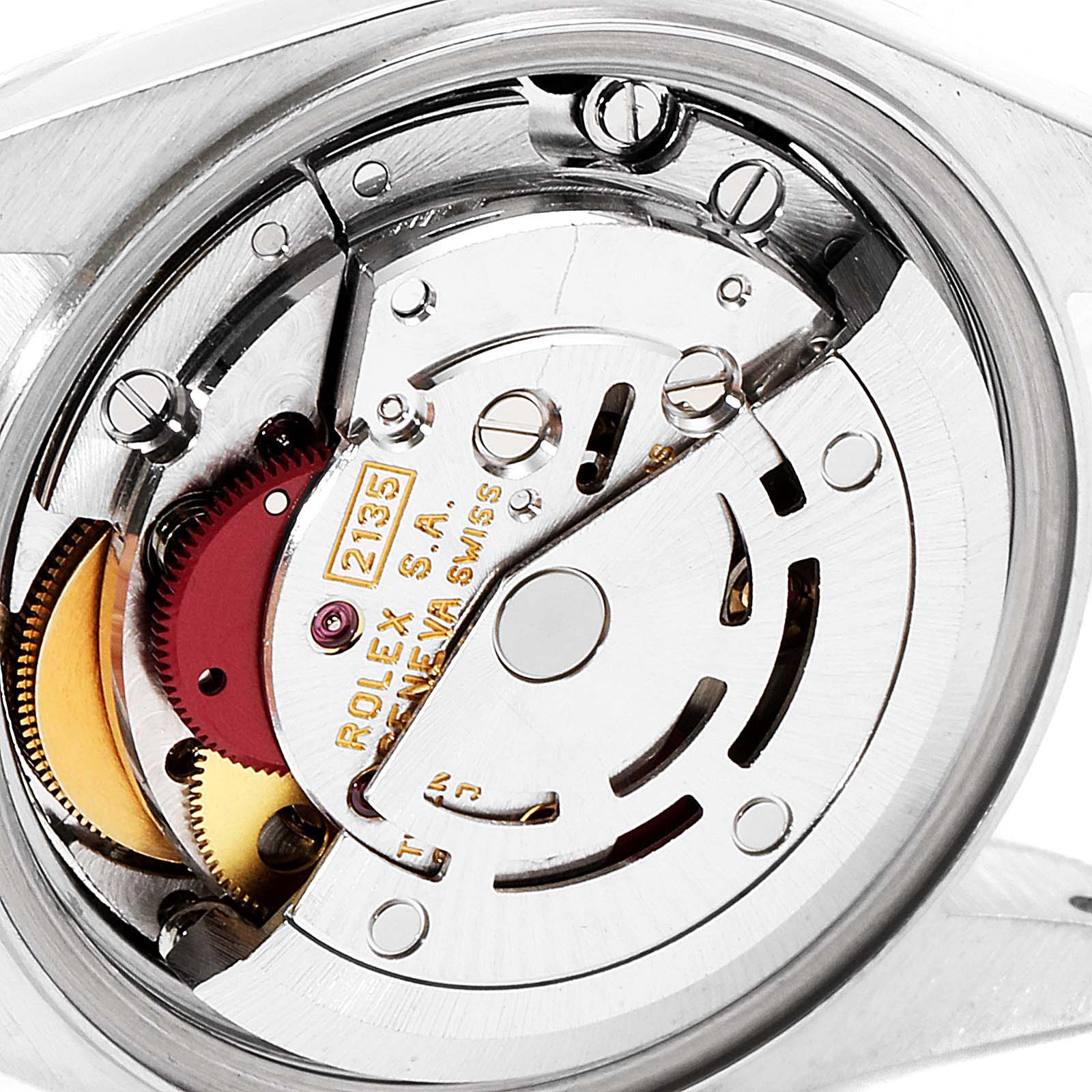 The image shows the internal movement of a Rolex Datejust 69173 Women
s Steel and Gold (two tone) Champagne Dial 69173 Women
s Steel and Gold (two tone) Champagne Dial watch, viewed from the back.