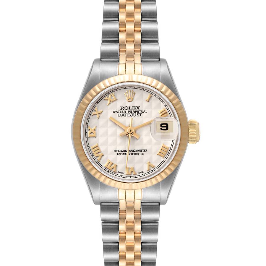Rolex Datejust 26mm Steel Yellow Gold Ivory Pyramid Dial Ladies Watch 69173 SwissWatchExpo
