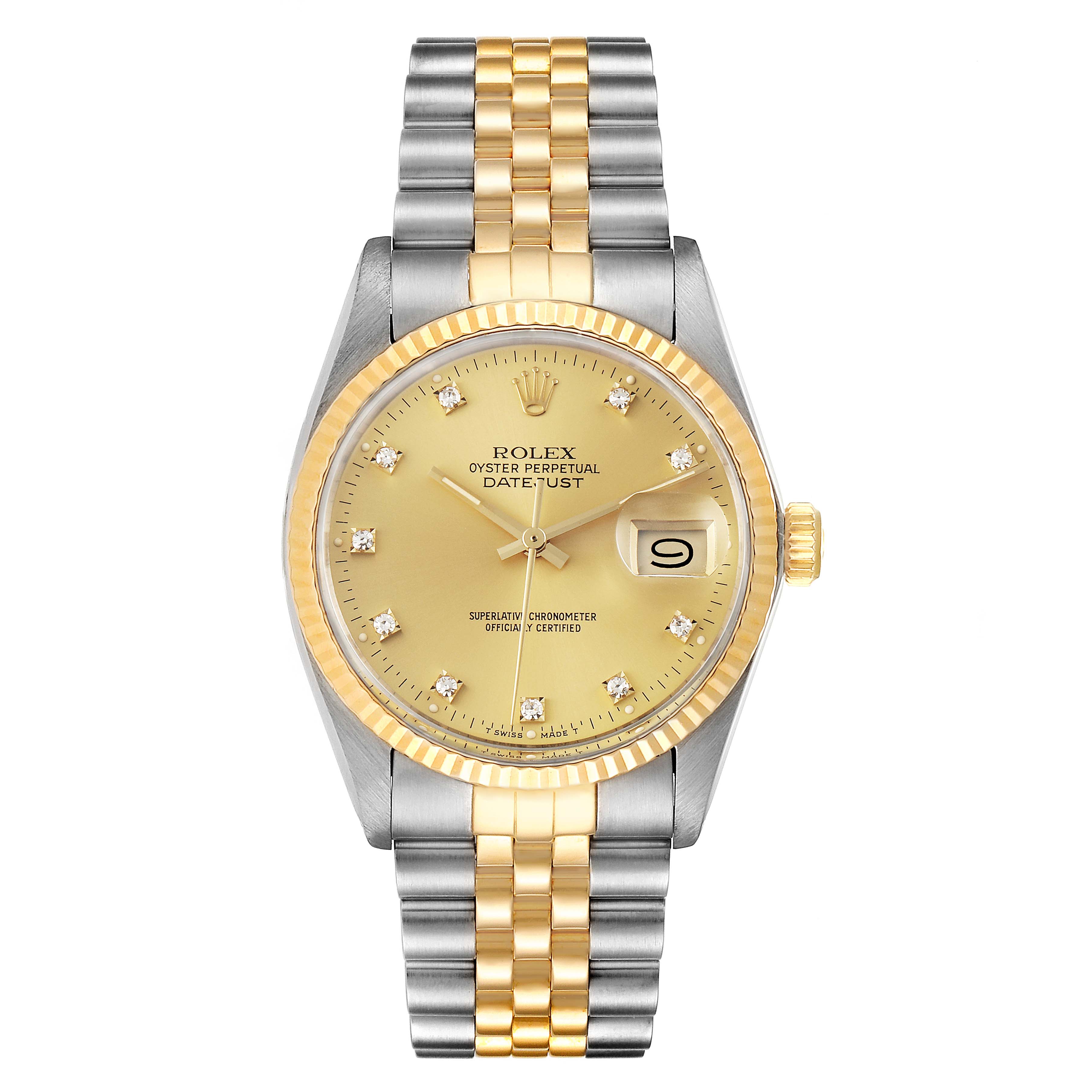 Rolex Datejust 36 Steel Yellow Gold Diamond Vintage Mens Watch 16013 ...