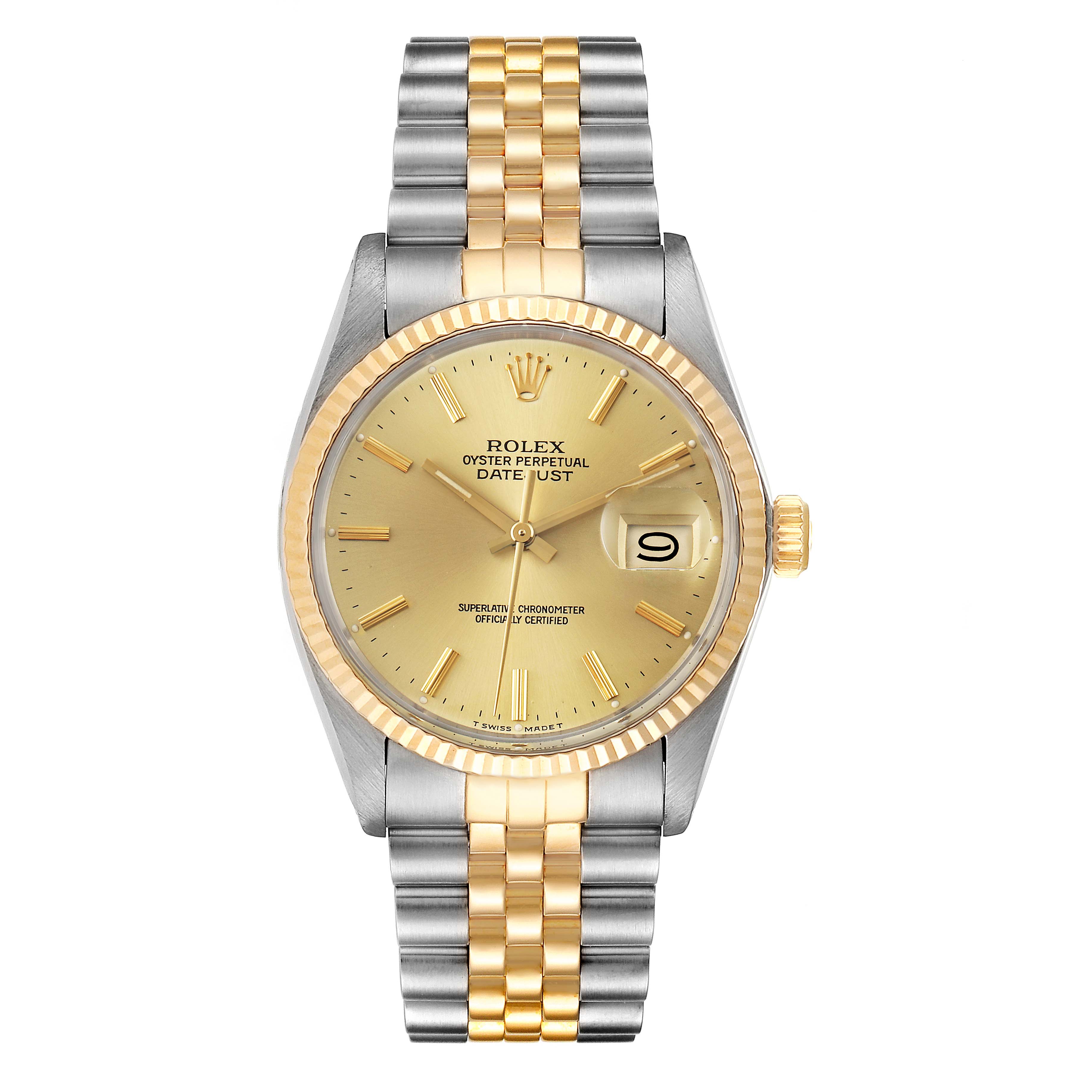 Rolex Datejust 36 Steel Yellow Gold Vintage Mens Watch 16013 Card ...