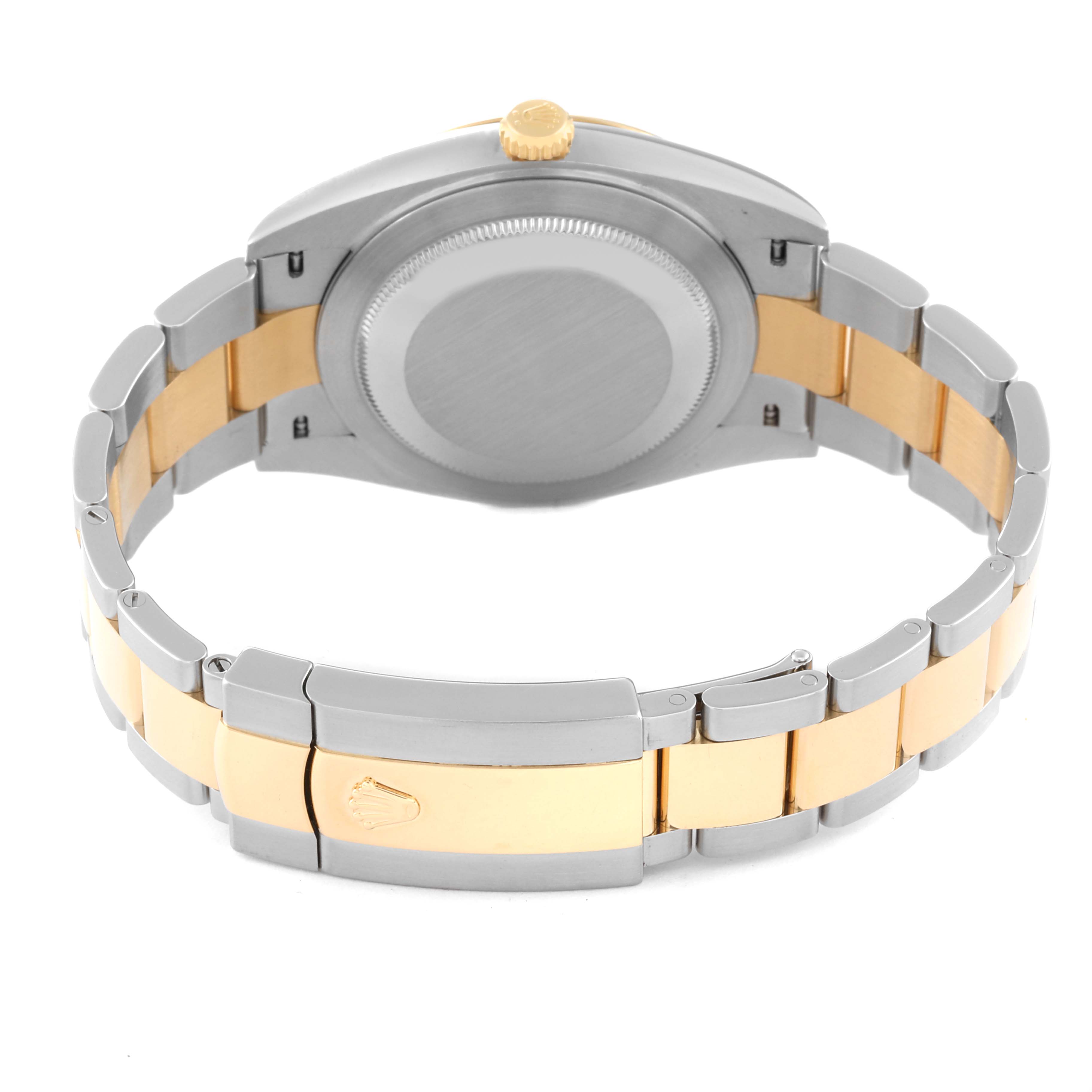 This image shows the back of the Rolex Datejust 41 126333 Men's Steel and Gold (two tone) Black Dial 126333 Men's Steel and Gold (two tone) Black Dial watch, highlighting the case back and the two-tone bracelet with a clasp.